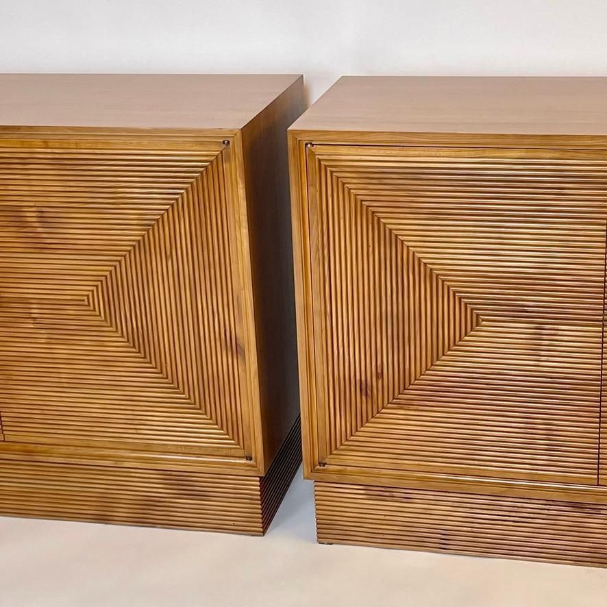 Mid Century Modern Pair Of Italian Cherry Veneer Cabinets W/ Breadsticks Doors photo furniture