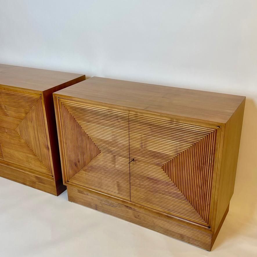 Mid Century Modern Pair Of Italian Cherry Veneer Cabinets W/ Breadsticks Doors photo for sale