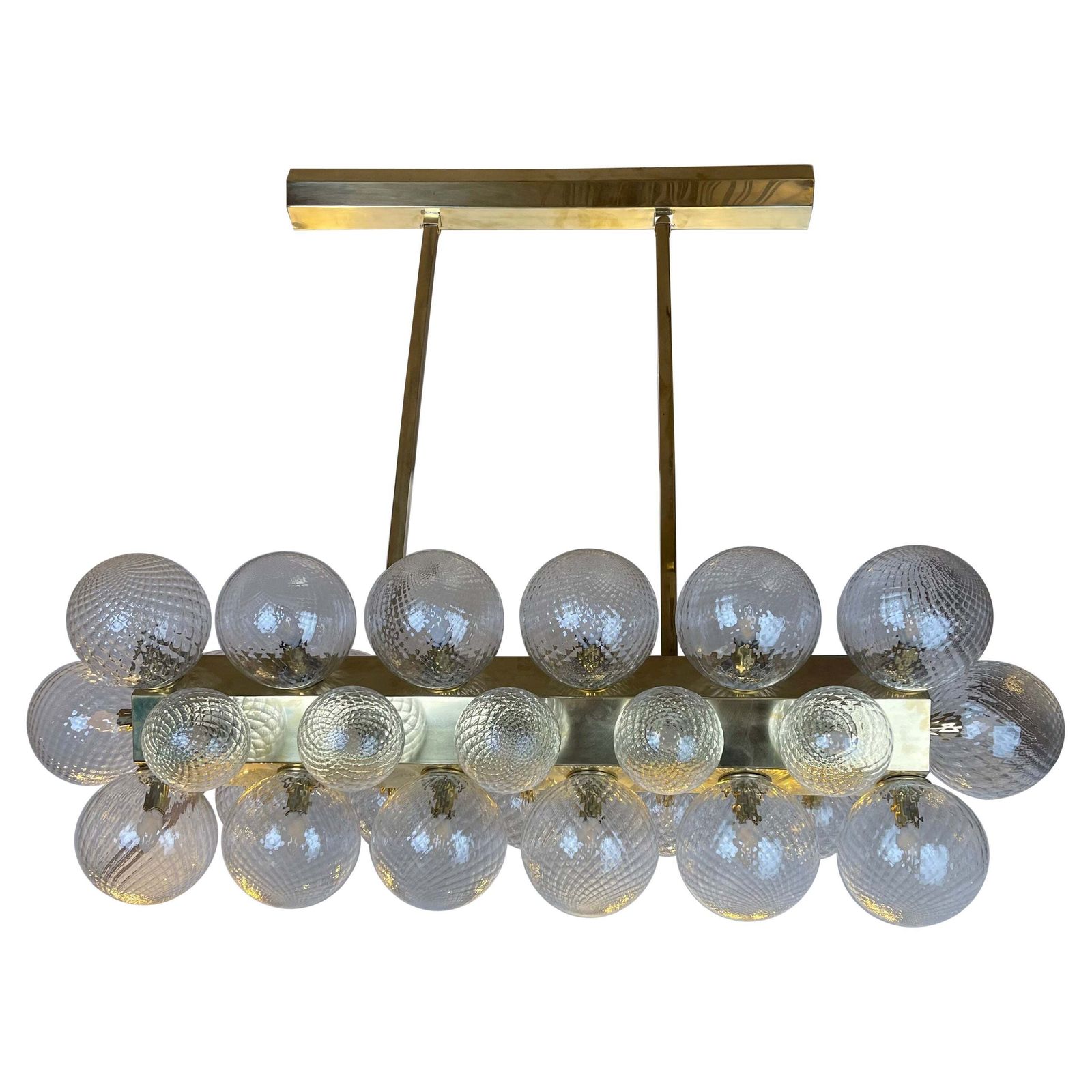 Late20th Century Italian Brass W/ Transparent Murano Art Glass Boules Chandelier