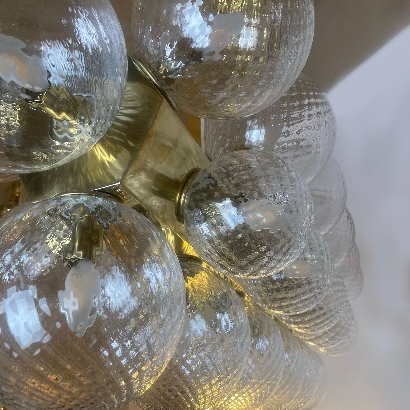 photo furniture Late20th Century Italian Brass W/ Transparent Murano Art Glass Boules Chandelier