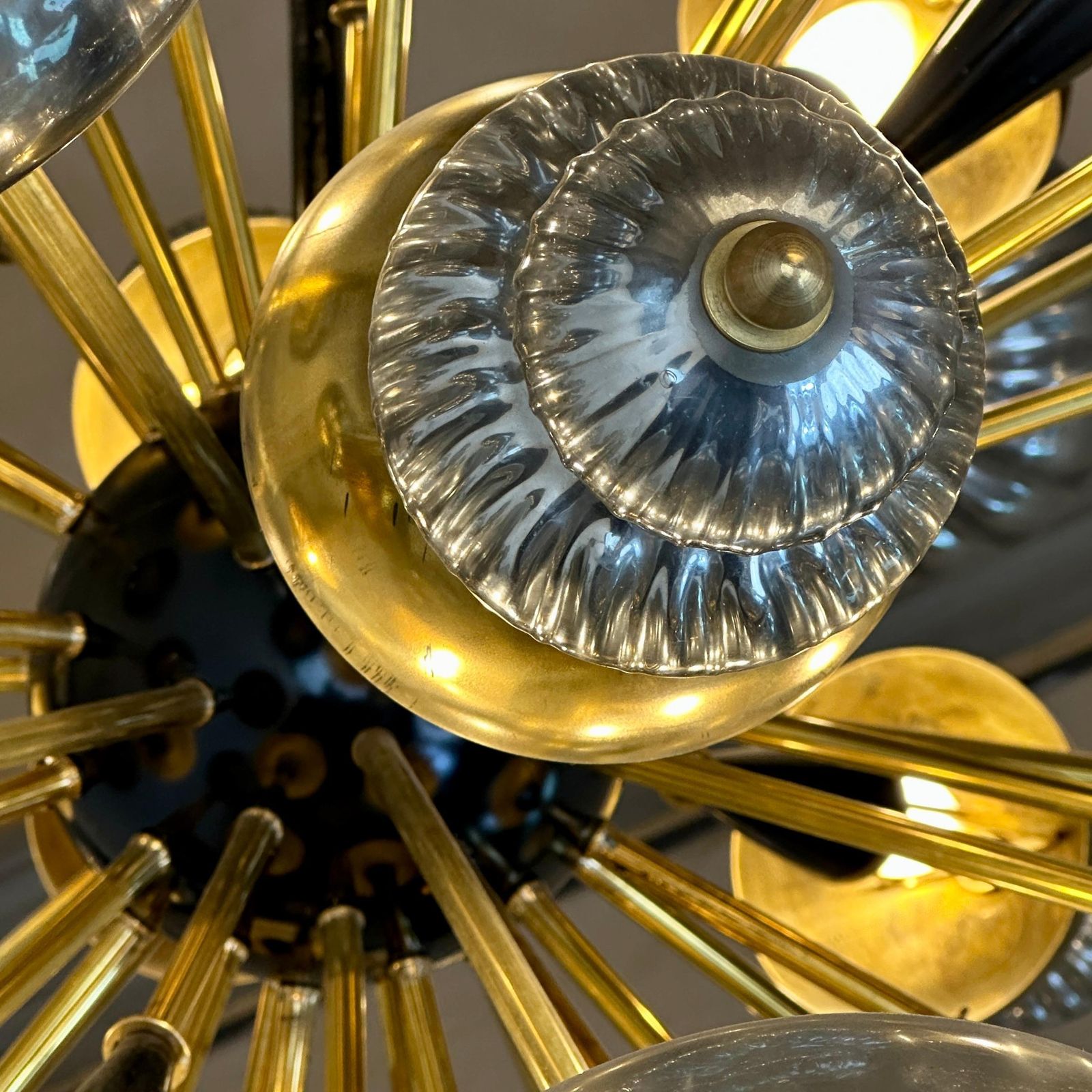 Late 20th Century Silver Blown Murano Glass Elements & Brass Sputnik Chandelier photo buy
