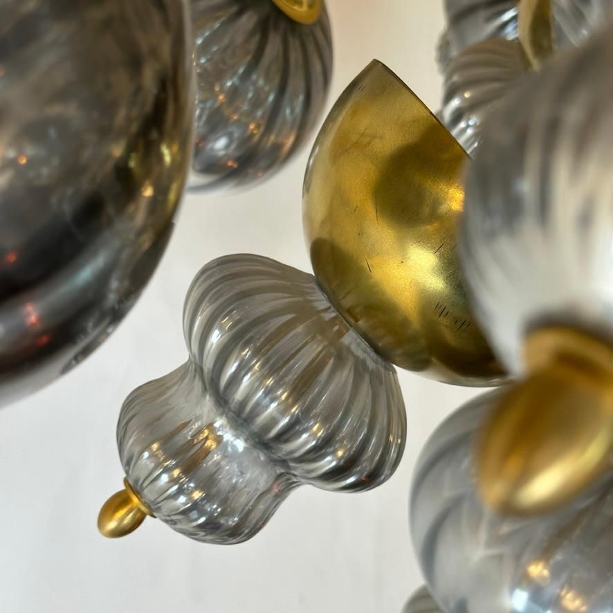photo vinterior Late 20th Century Silver Blown Murano Glass Elements & Brass Sputnik Chandelier