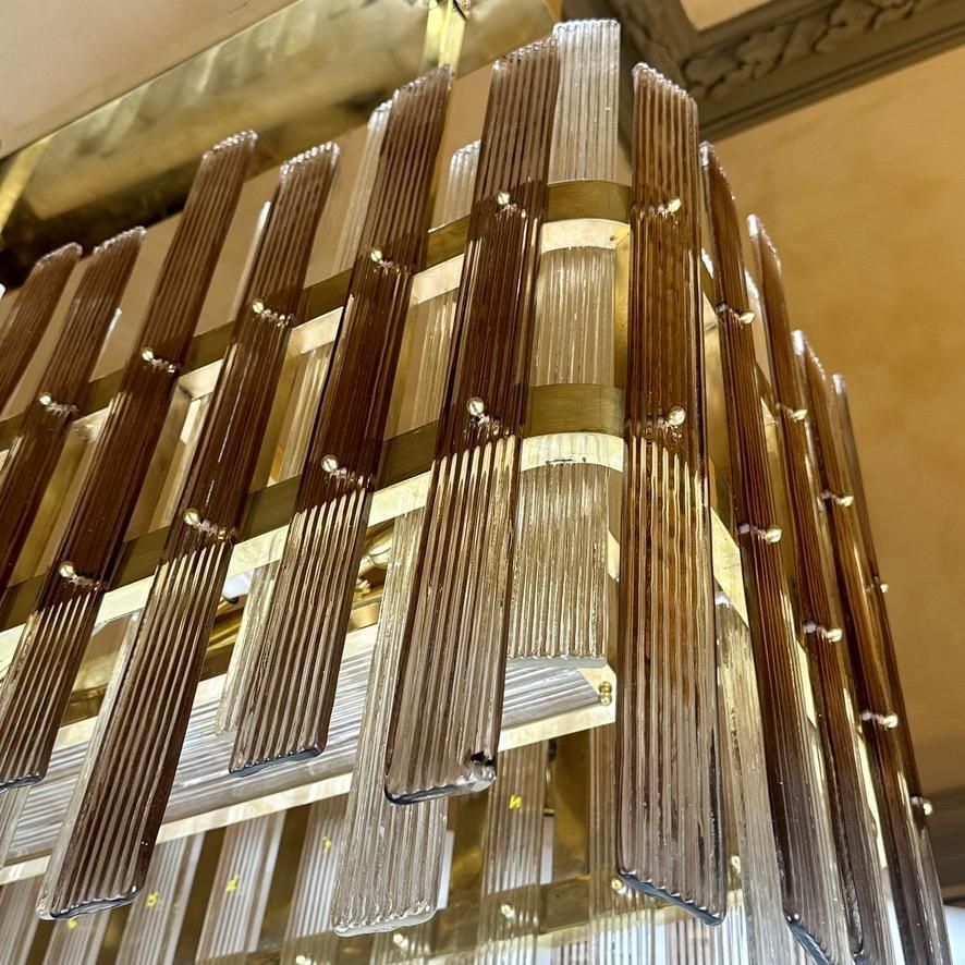 photo furniture Late 20th Century Brass W/ Brown & Transparent Murano Art Glass Chandelier