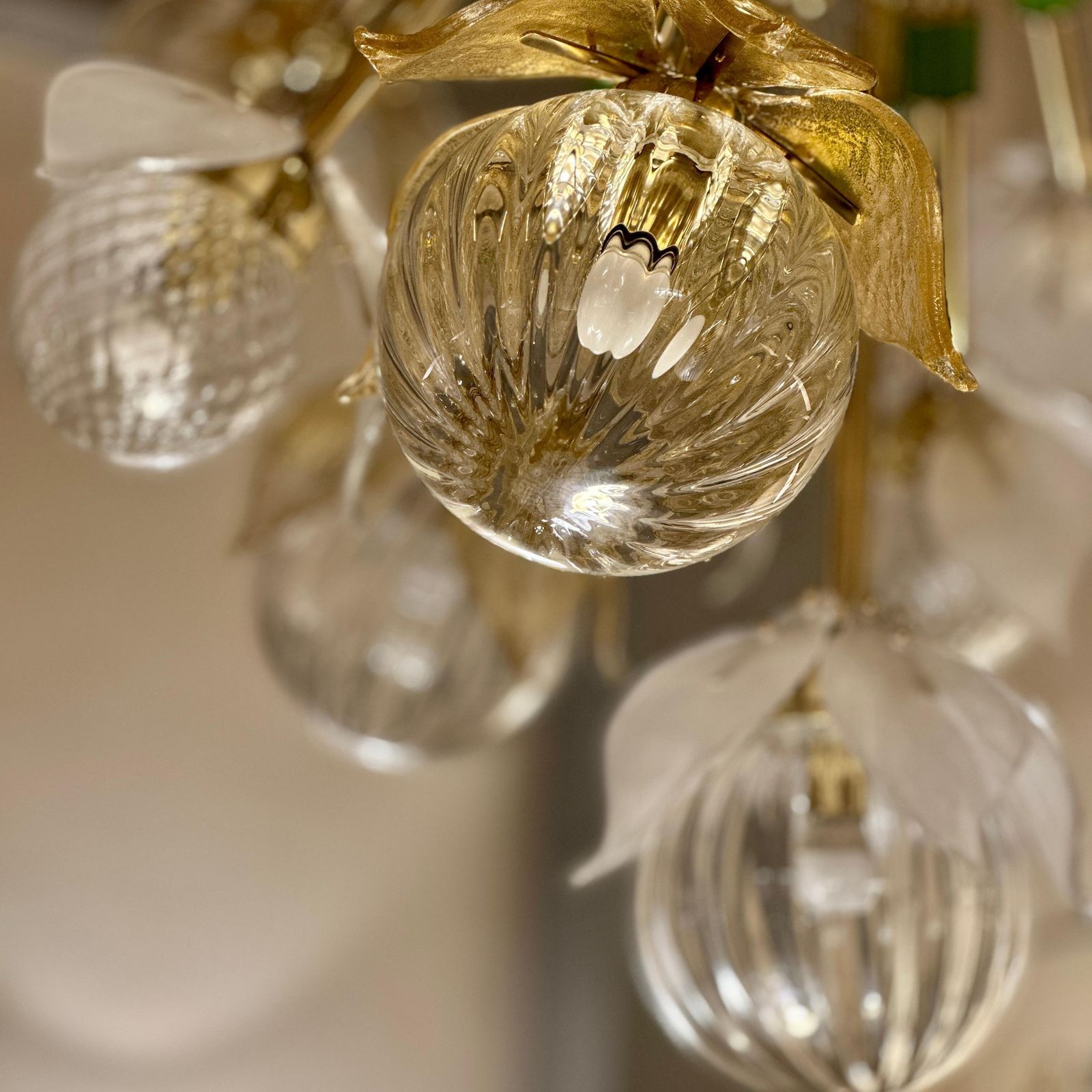 "Flower Power" Brass Sputnik Chandelier W/ Murano Art Glass Boules And Petals photo vintage