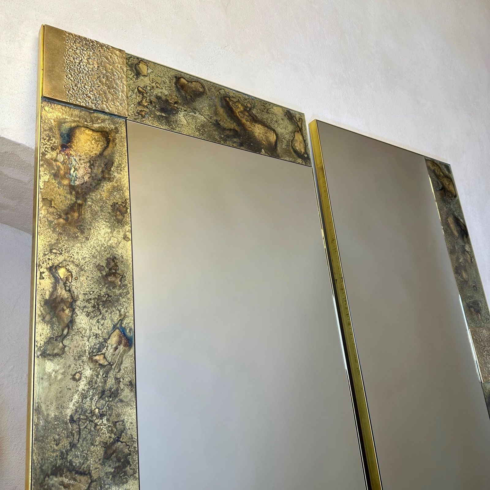 Late20th Century Italian Bronze Mirror & Etched Brass W/ Bronze Abstract Plaques photo furniture