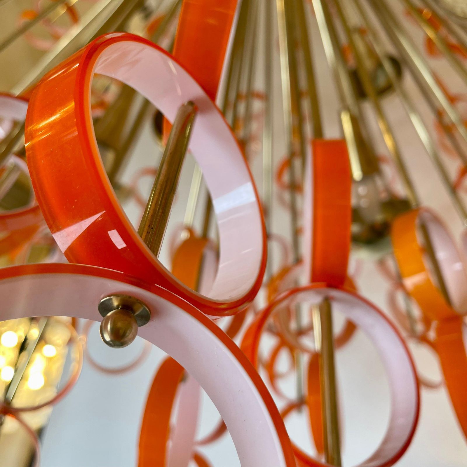 Late 20th Century Sputnik Chandelier In Jacketed Orange & White Glass By Vistosi photo buy