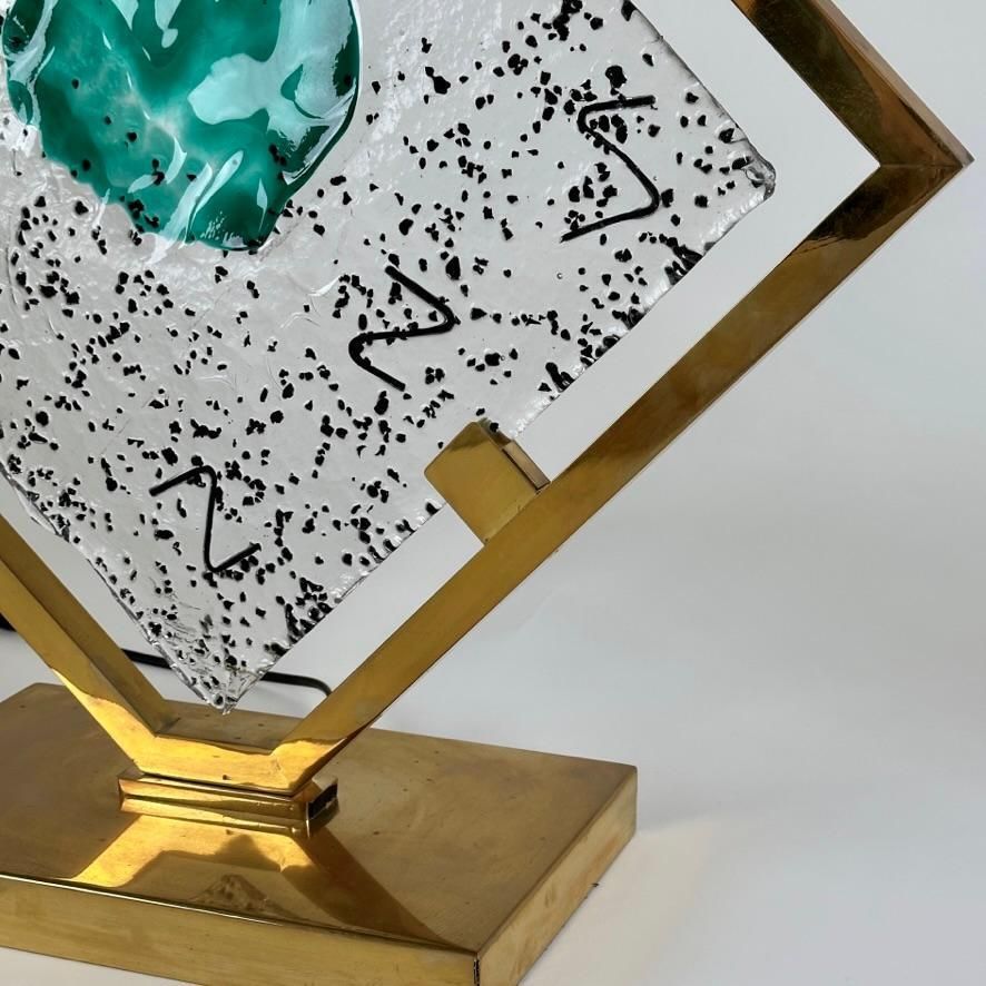 Late 20th Century Pair Of Transparent/Green Murano Art Glass & Brass Table Lamps photo 3232.0