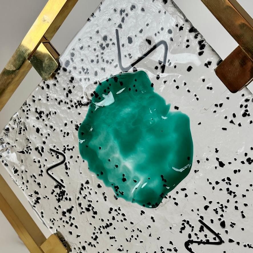 Late 20th Century Pair Of Transparent/Green Murano Art Glass & Brass Table Lamps photo buy
