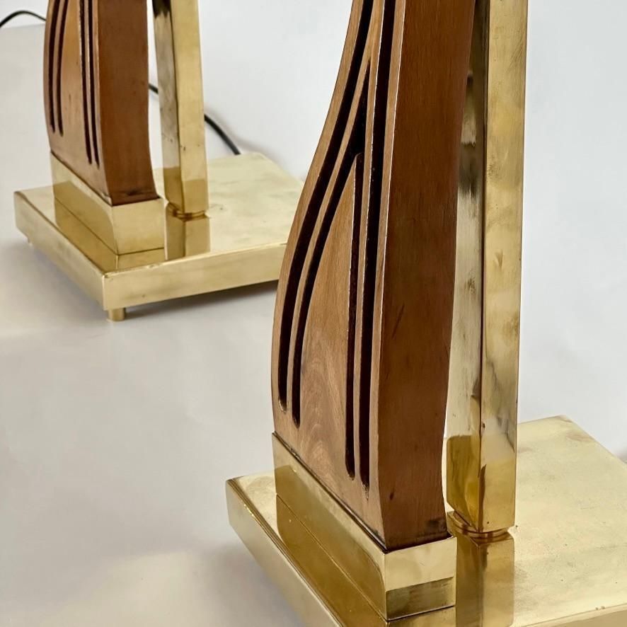 Late 20th Century Pair Of Walnut, Brass & Faded Blown Murano Glass Table Lamps photo Lighting