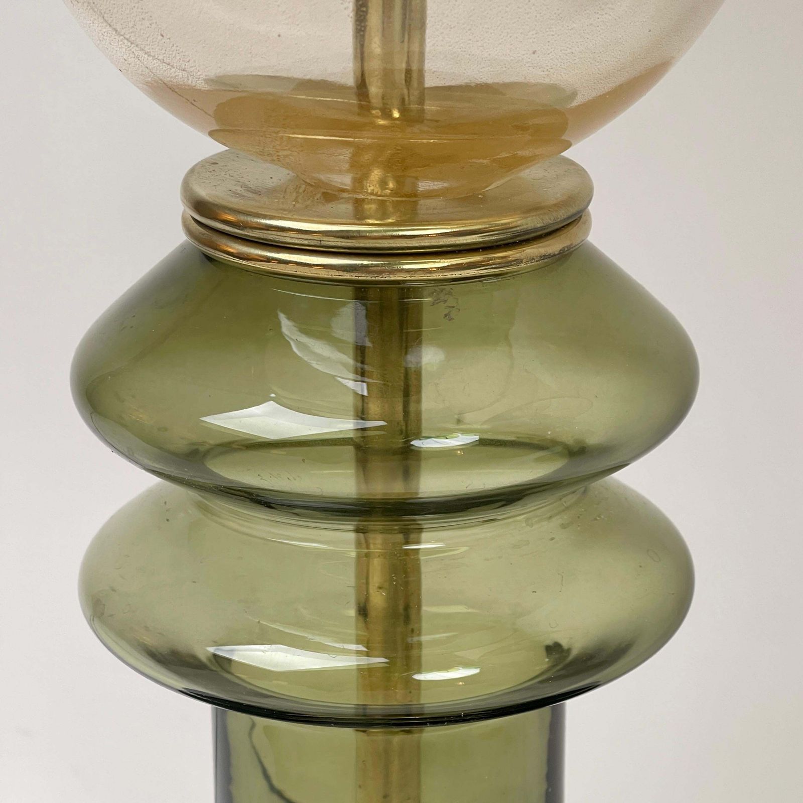 Late 20th Century Pair Of Brass & Green/Gold Murano Art Glass Table Lamps photo buy