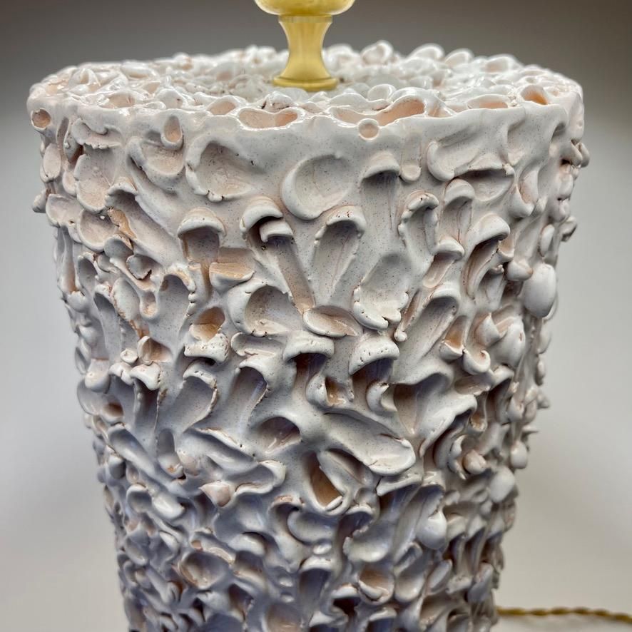Late 20th Century Pair Of Italian White Ceramic Sculptural Table Lamps W/ Shades photo vintage