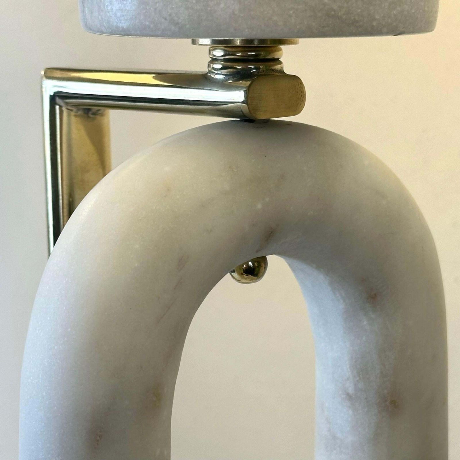 Late 20th Century Pair Of Italian Brass & White Carrara Marble Table Lamps photo 5104.0