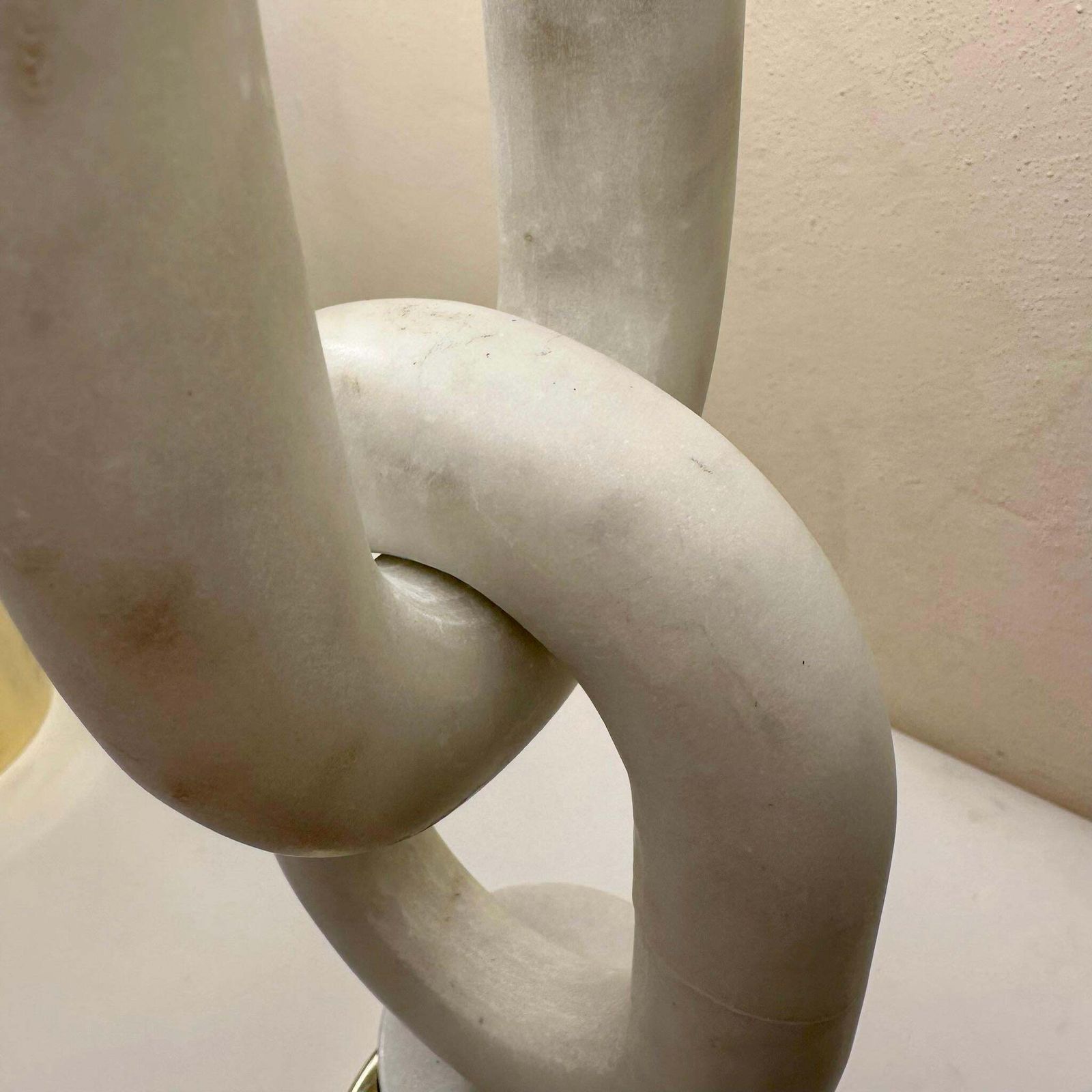 Late 20th Century Pair Of Italian Brass & White Carrara Marble Table Lamps photo vinterior