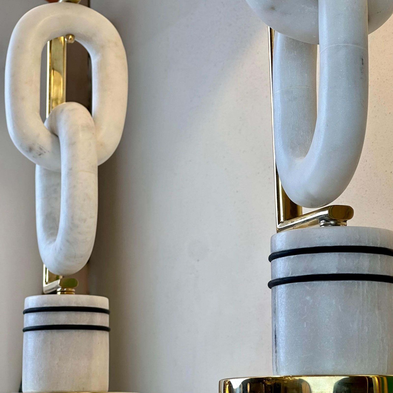Late 20th Century Pair Of Italian Brass & White Carrara Marble Table Lamps photo buy