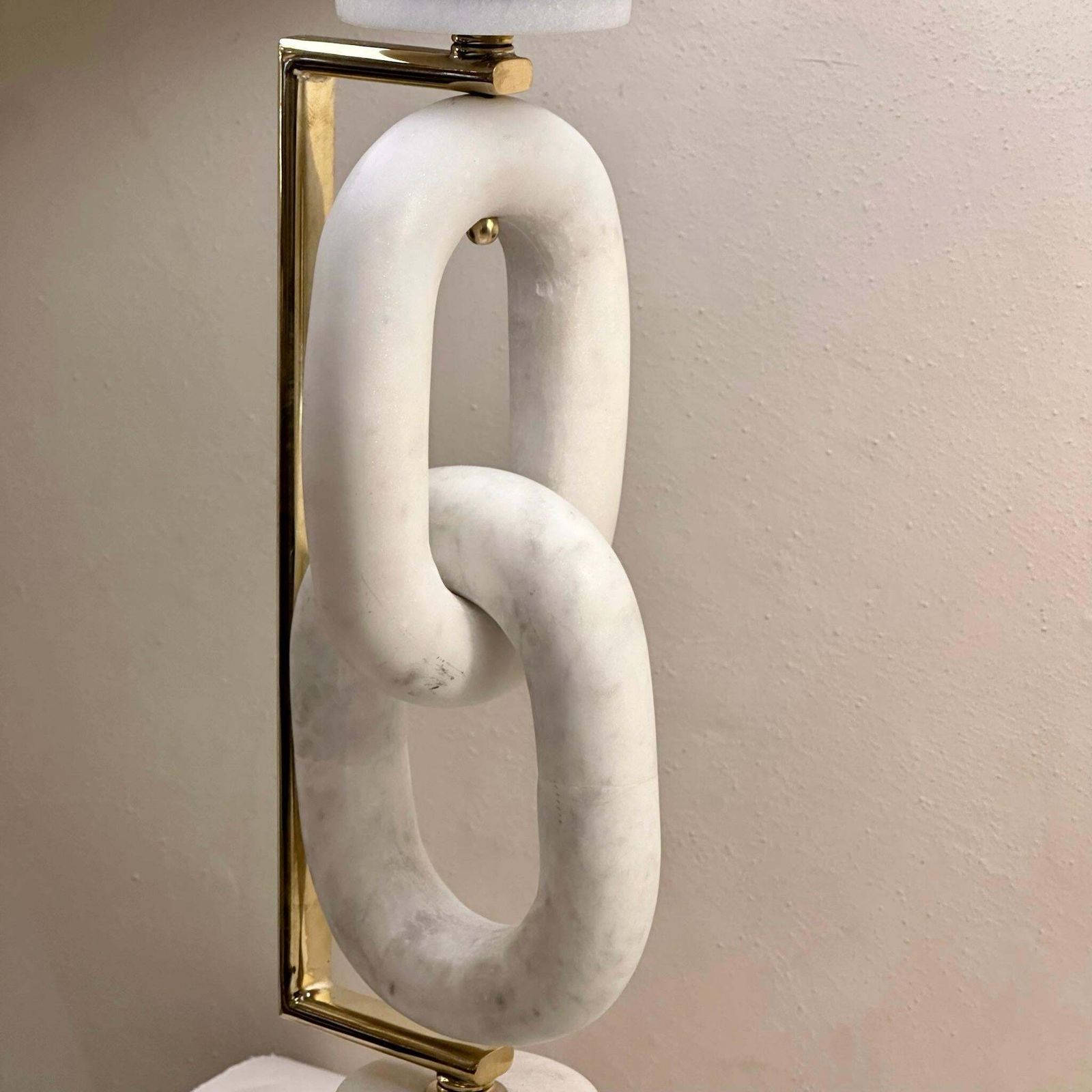 Late 20th Century Pair Of Italian Brass & White Carrara Marble Table Lamps photo vintage