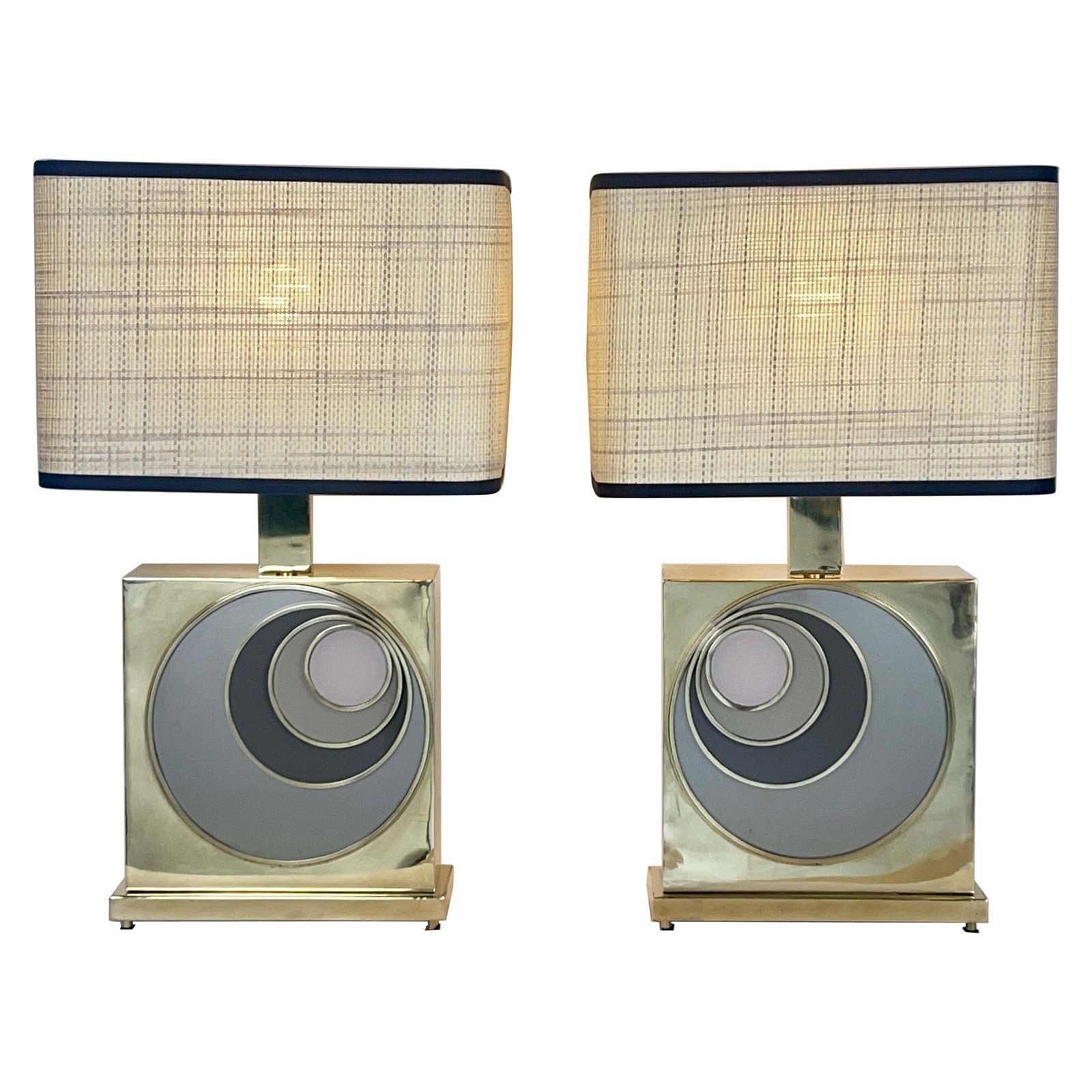 Late 20th Century Italian Pair Of Brass & Multicolored Opaline Glass Table Lamps