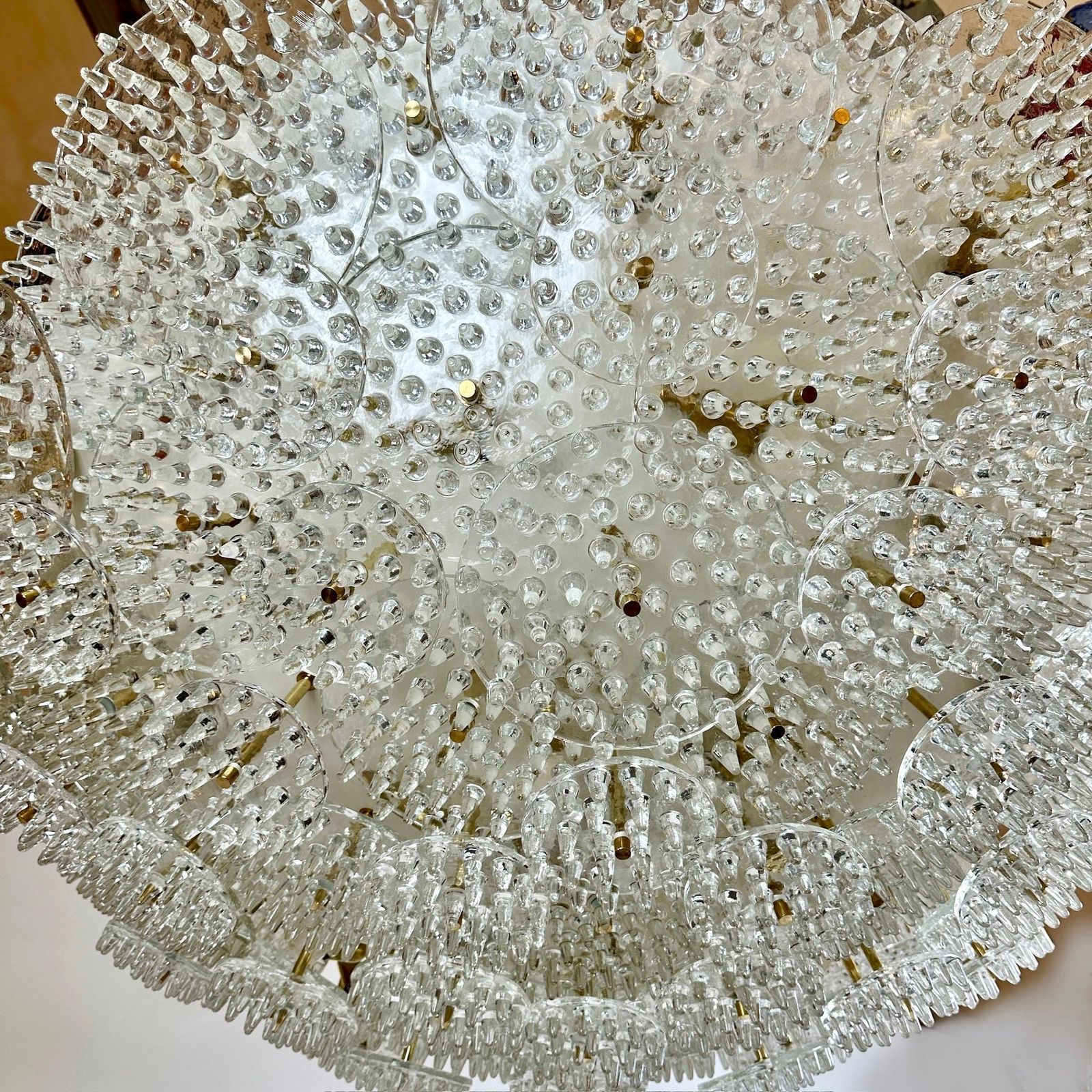Late 20th Century Metal & Brass W/ Transparent Murano Glass Disks Flush Mount photo furniture