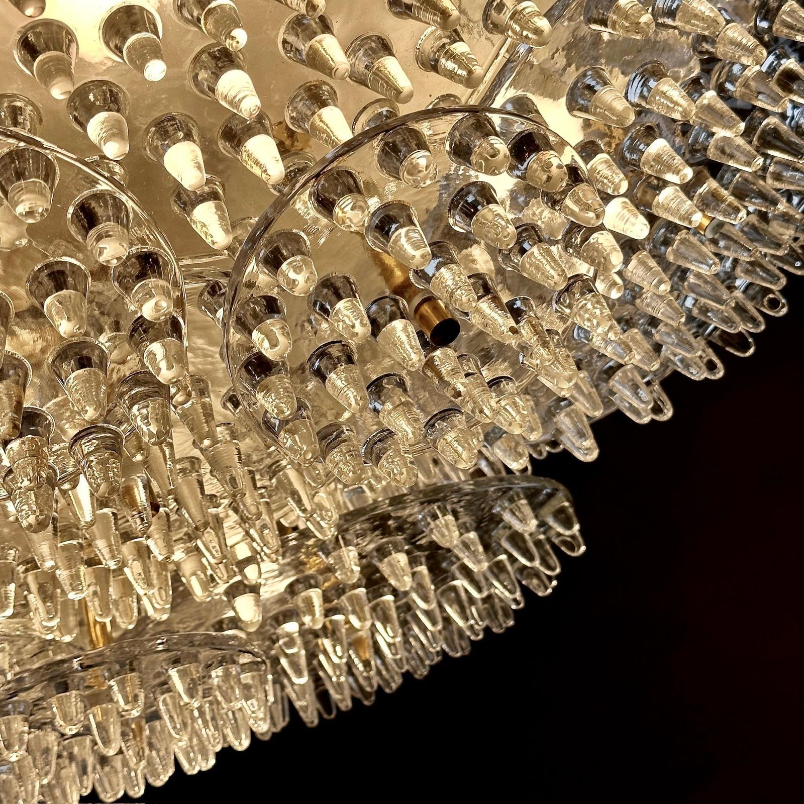 Late 20th Century Metal & Brass W/ Transparent Murano Glass Disks Flush Mount photo vinterior