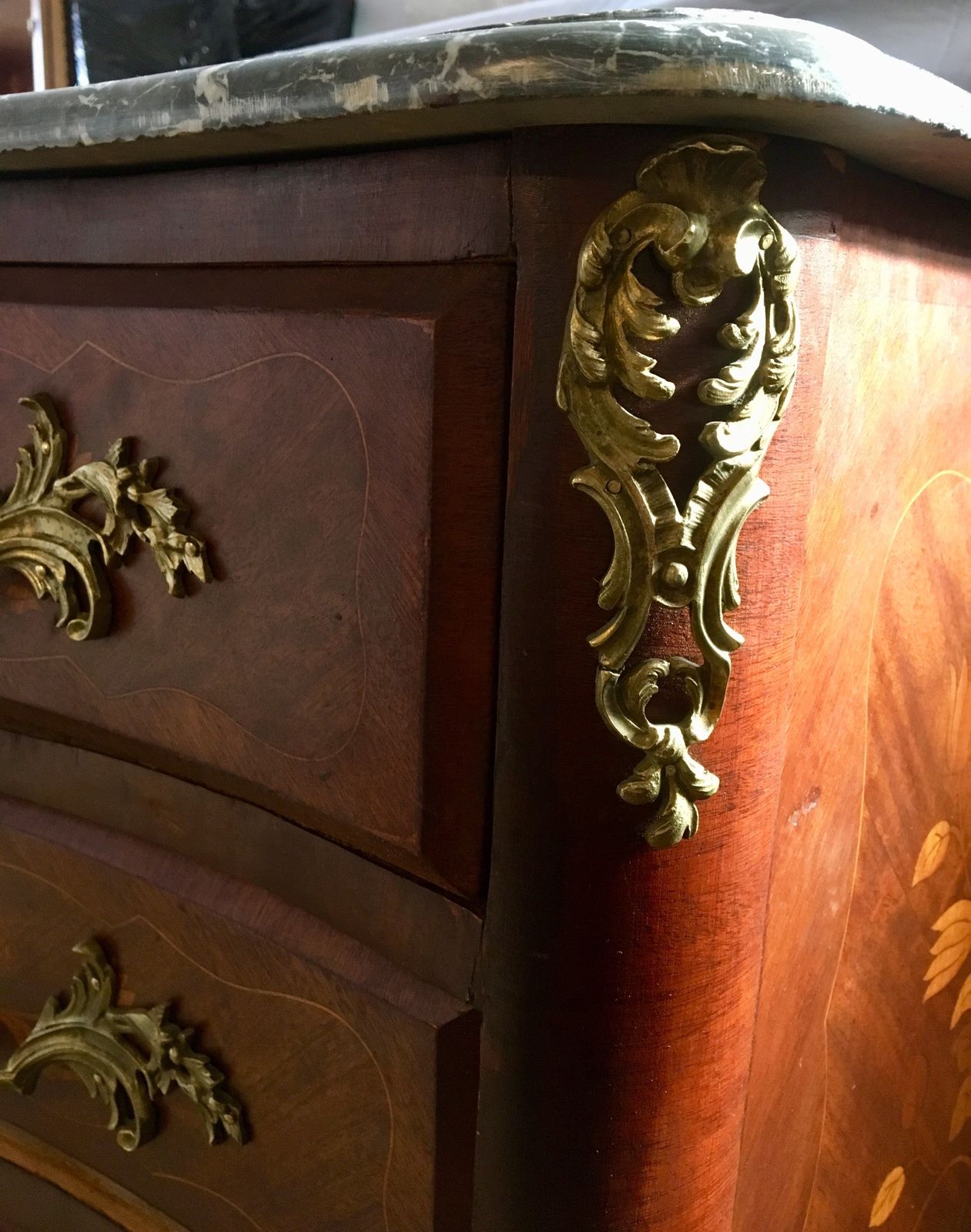 Furniture Antique 19th Century French Louis XV Marquetry Napoleon III Commode photo