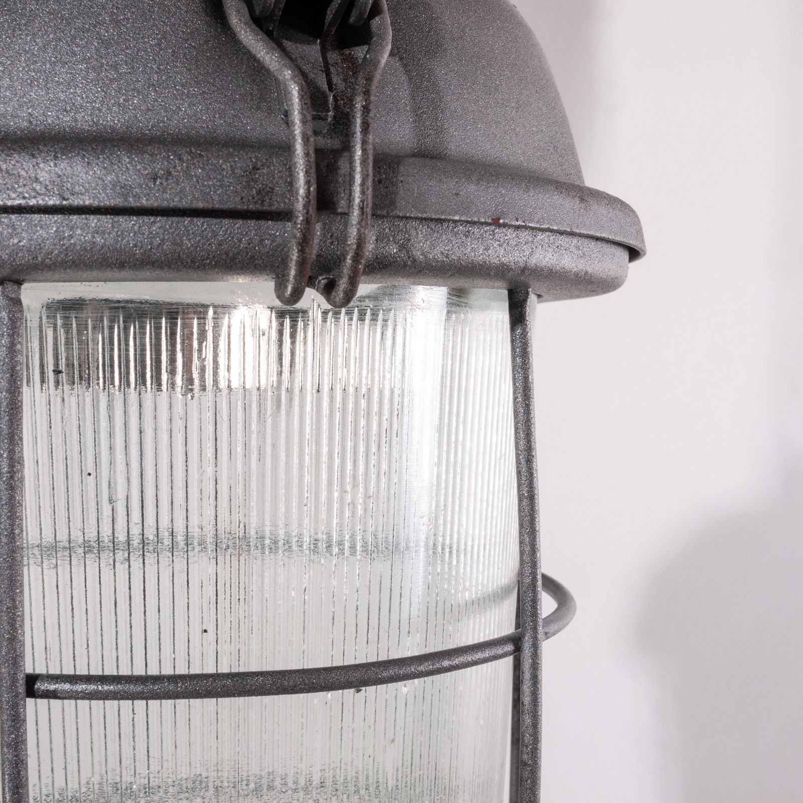1960s Industrial Caged Hanging Ceiling Pendant Lamps/Lights With Original Glass photo vinterior