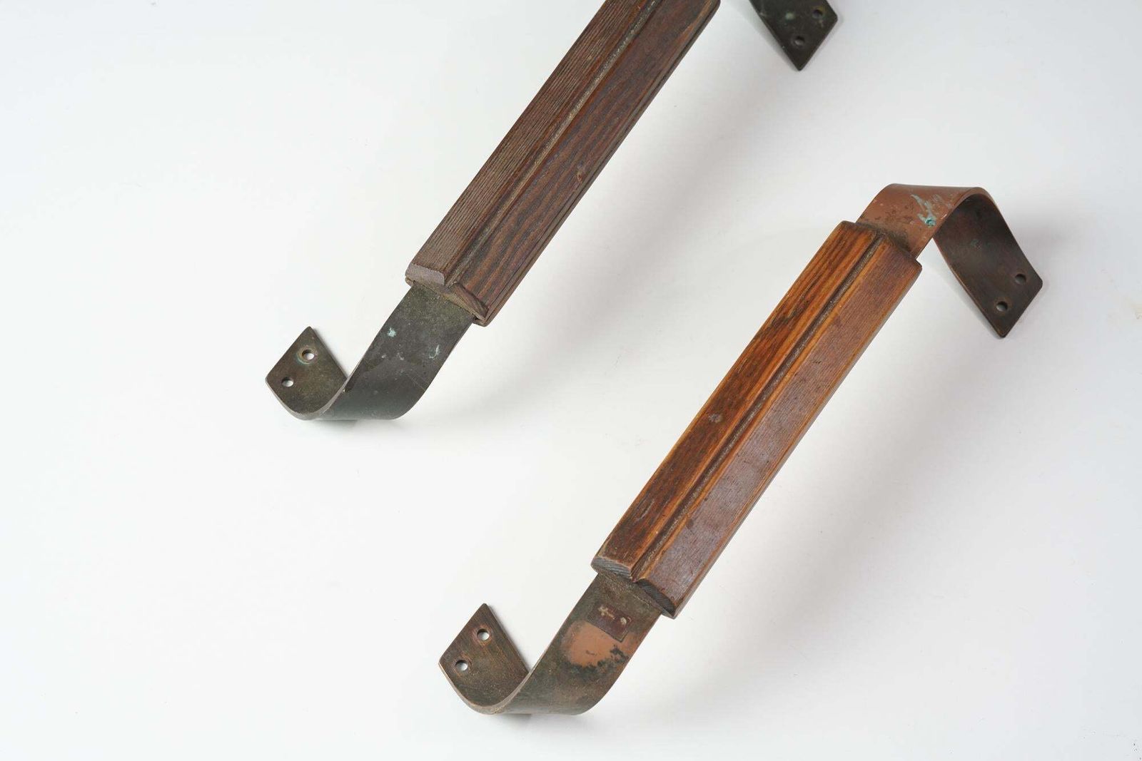 Finnish Copper And Pine Door Handles, 1930s photo for sale