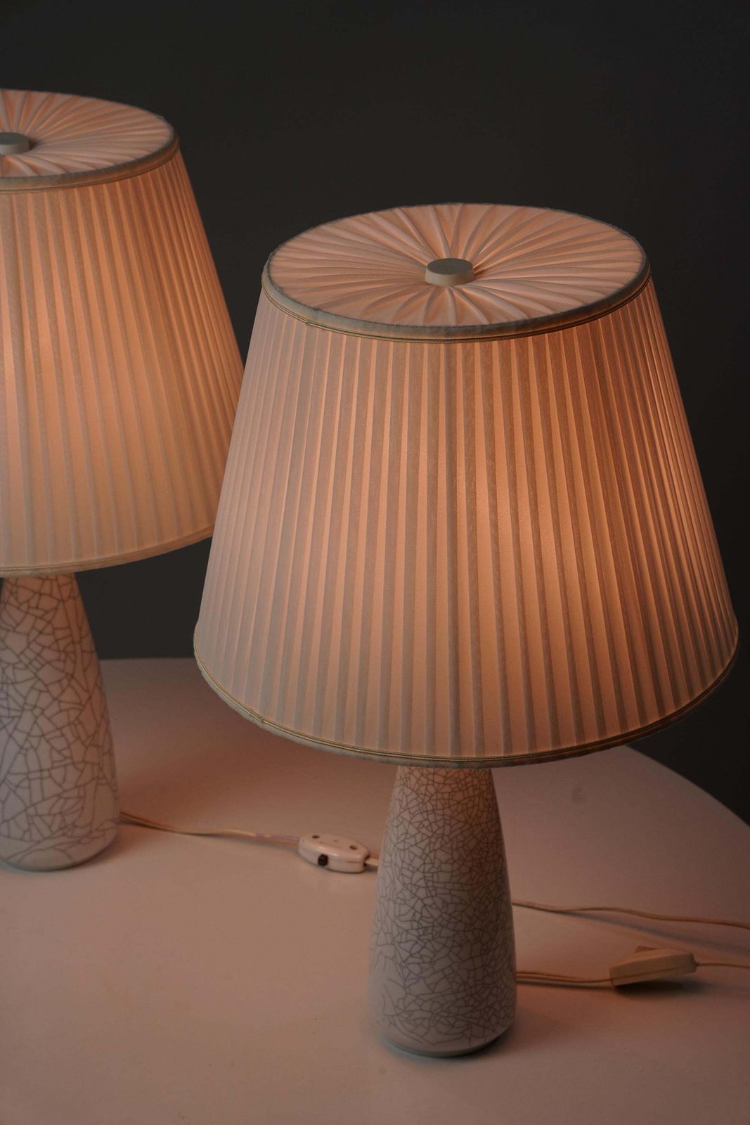 Pair Of Enameled Ceramic Table Lamps By Toini Muona For Arabia, 1940s photo Lighting