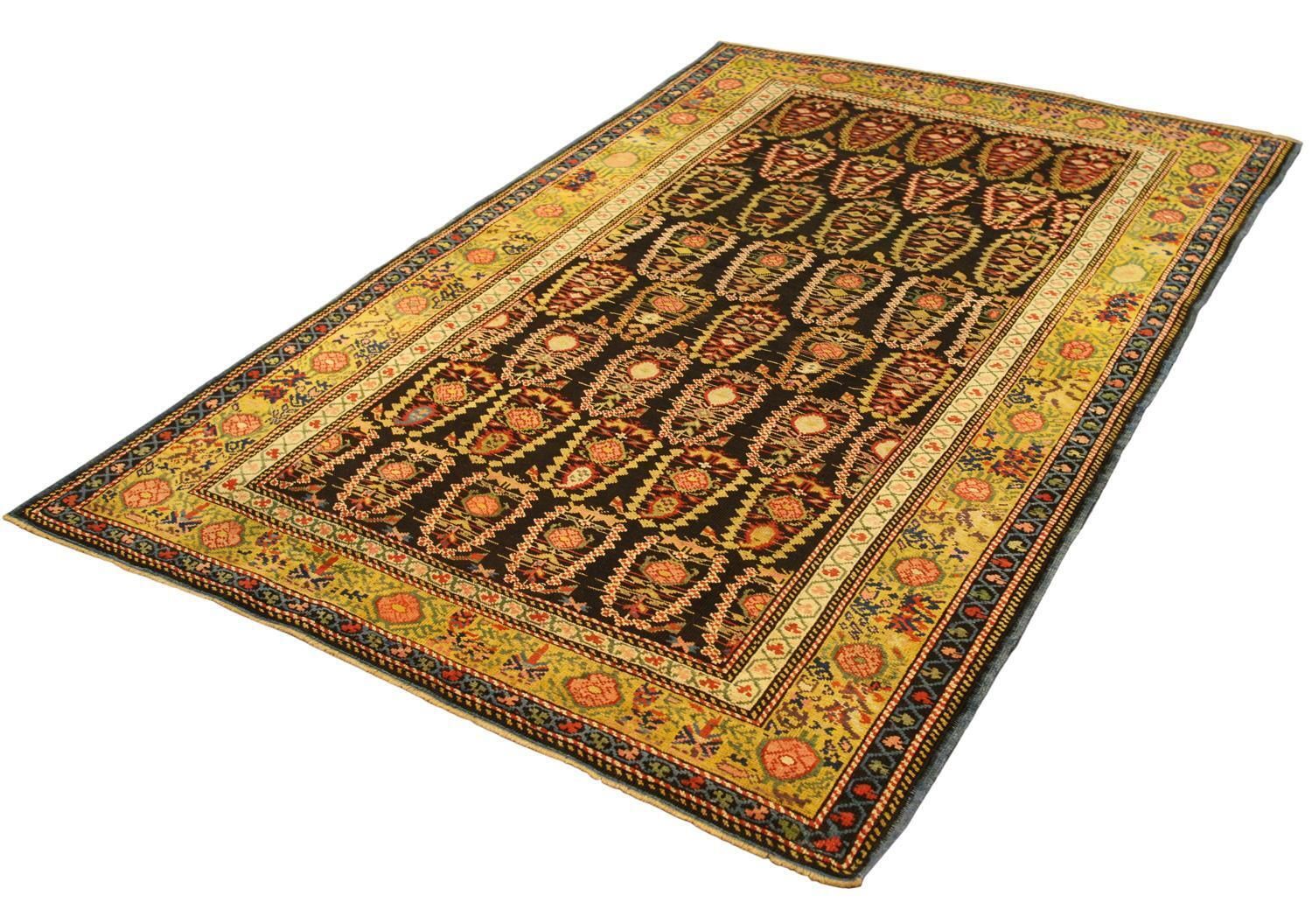 Antique Caucasian Olive Green Border Wool Seychour 'Zeikhur' Rug, 1880 1900 photo Textiles