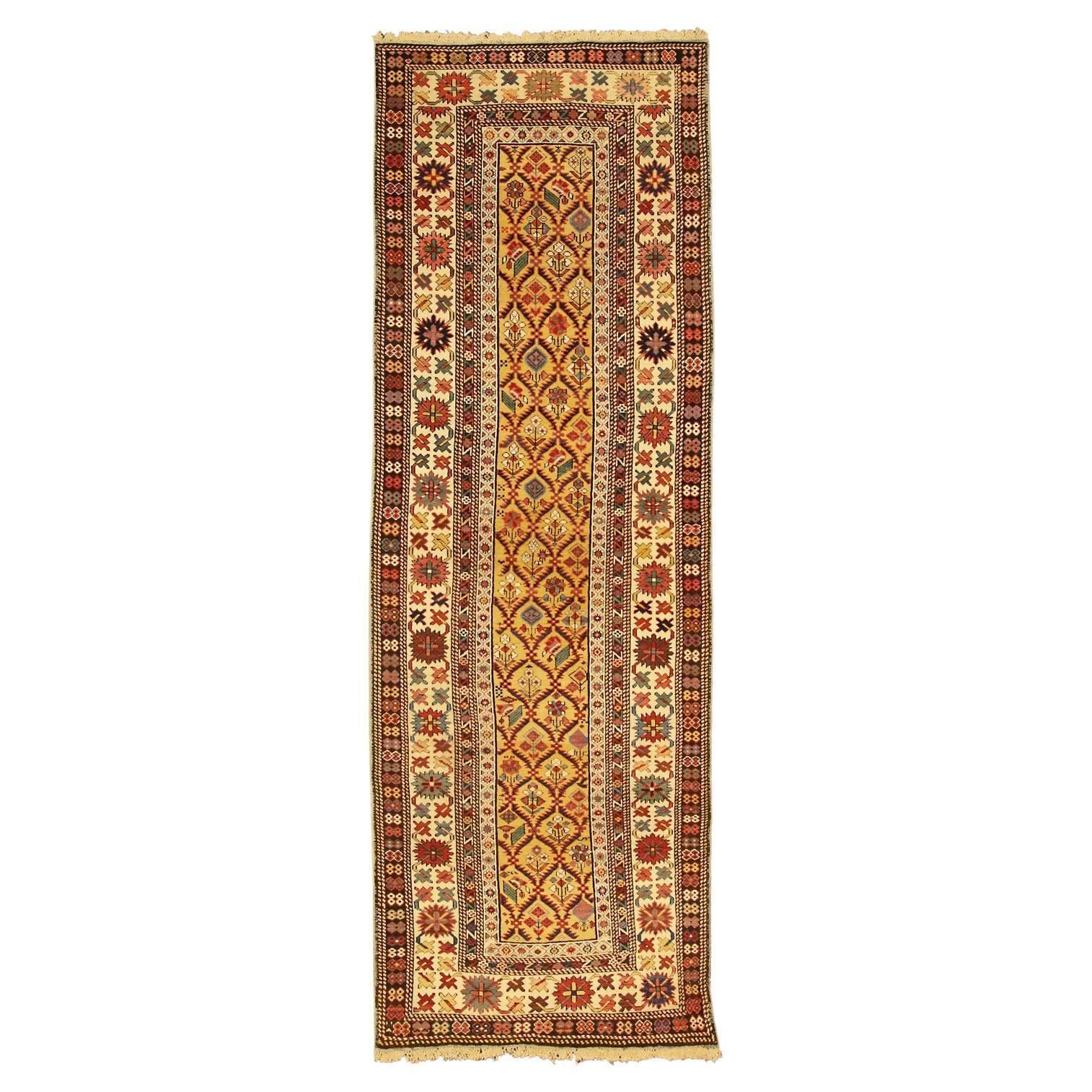 Antique Caucasian Daghestan Abstract Crab Design Rug 3' 2" × 9' 5"