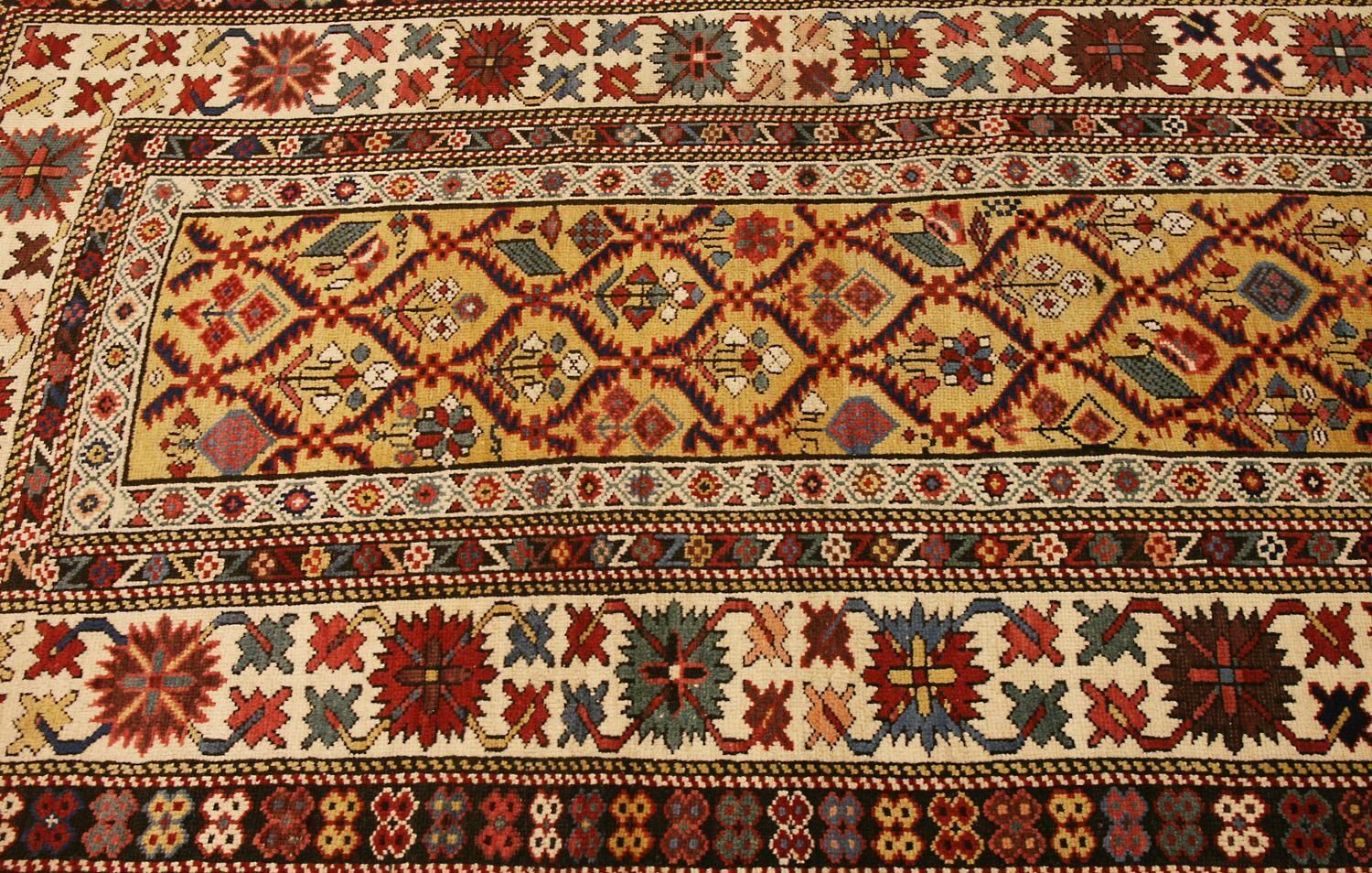 Antique Caucasian Daghestan Abstract Crab Design Rug 3' 2" × 9' 5" photo furniture