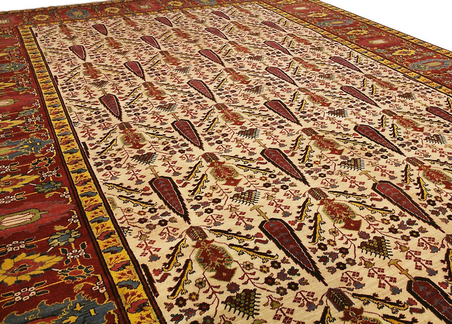 Allover Antique Caucasian Beige Wool Qarabag 'Karabakh' Carpet, 19th Century photo Textiles