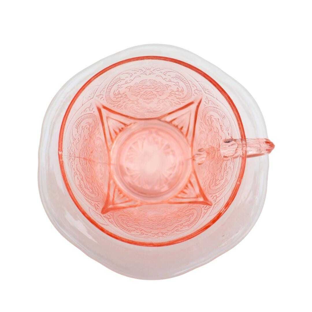 6 Art Deco Pink Pressed Glass Tea Cups And Saucers By Hazel Atlas Royal Lace Pattern photo buy