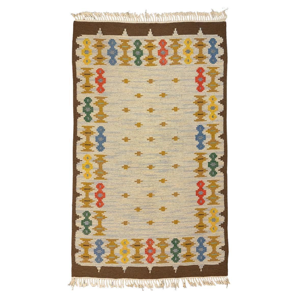 Swedish Rug Flatweave Rollakan Cross Motif, 1950 1970