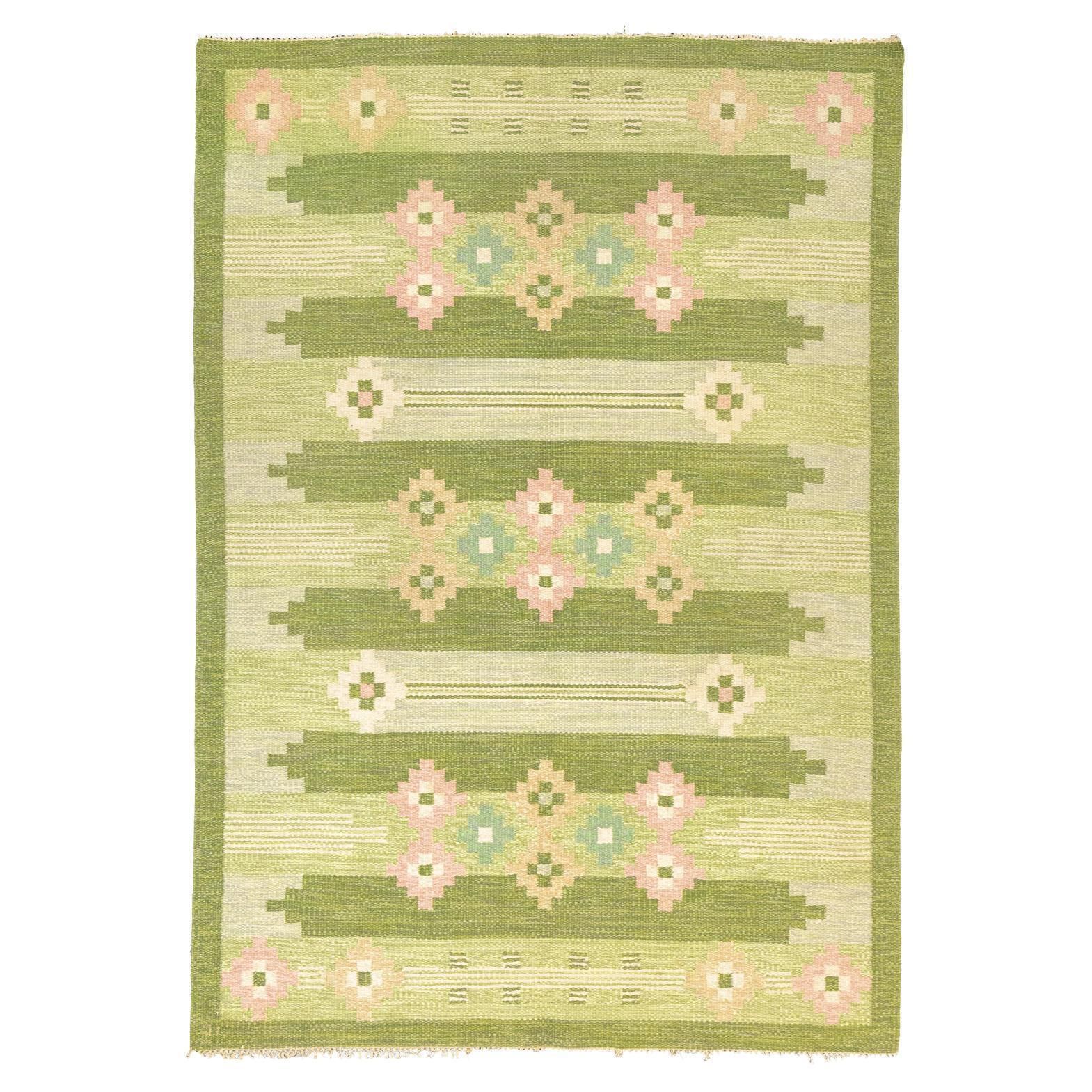Scandinavian Rollakan Rug Flat Weave By Ingegerd Silow