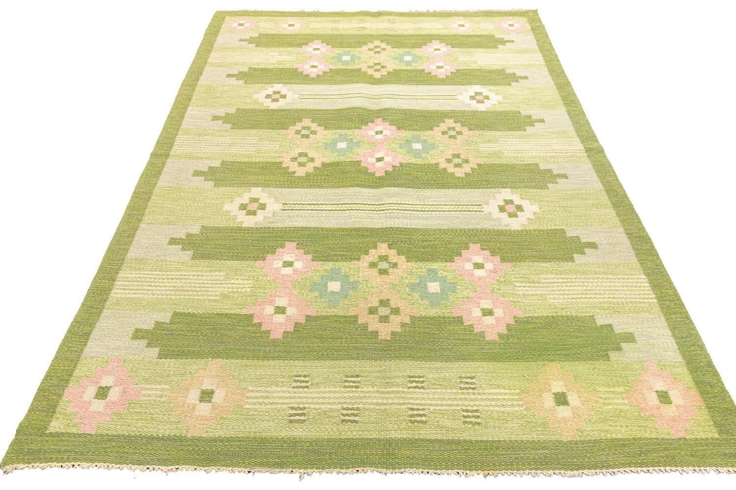 Scandinavian Rollakan Rug Flat Weave By Ingegerd Silow photo Textiles