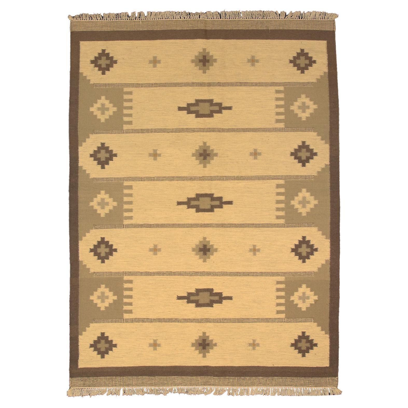 Swedish Kilim Cross Motif Design Rug, 1920 1950