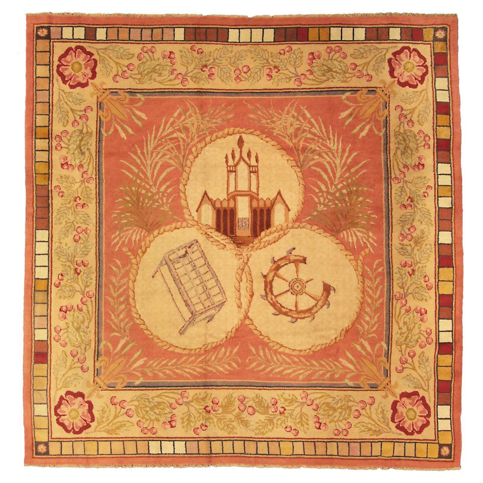 Circa 1940 Vintage European Wool Rug With Medallion