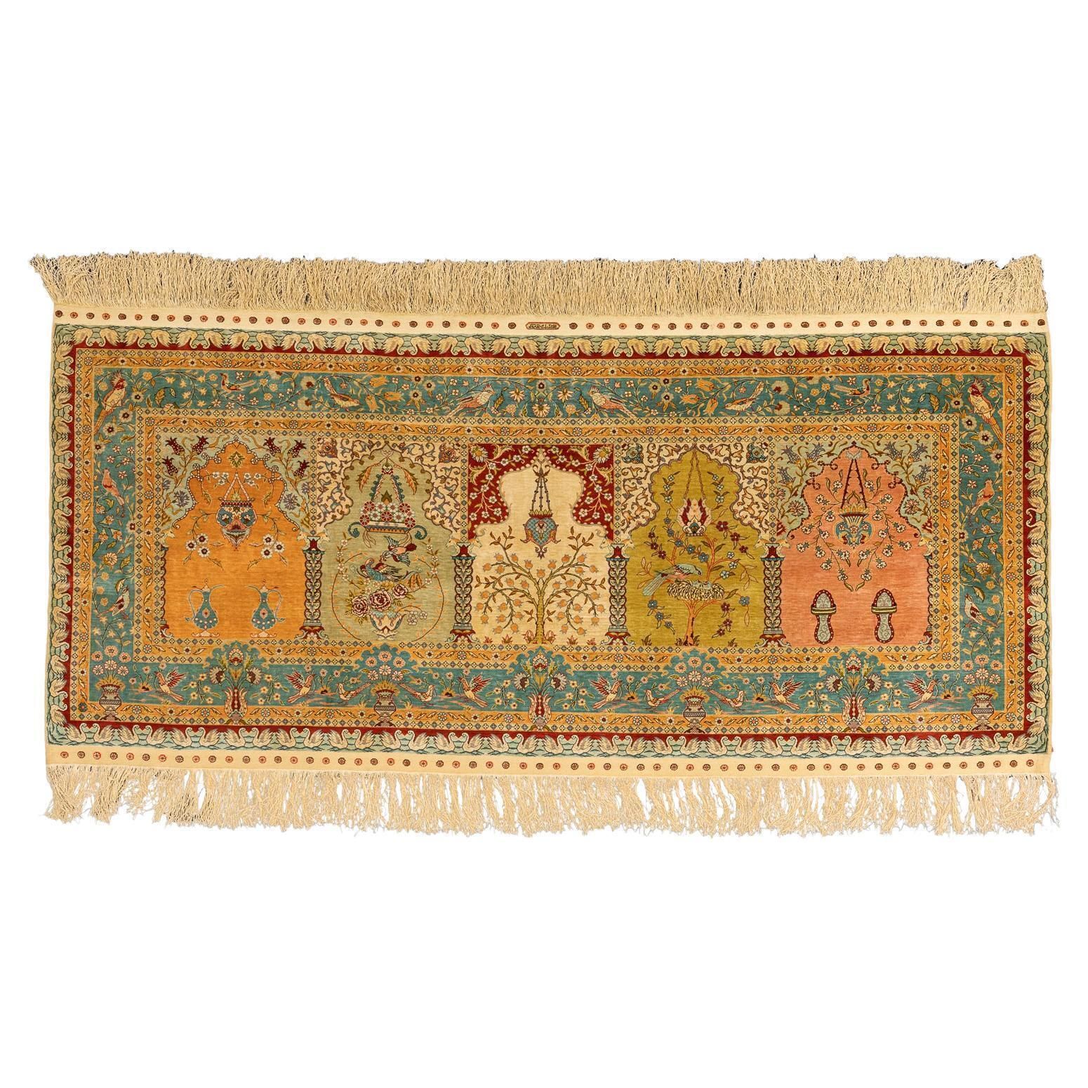 Turkish Hereke Saf Design Signed Silk Rug, 1950 1970