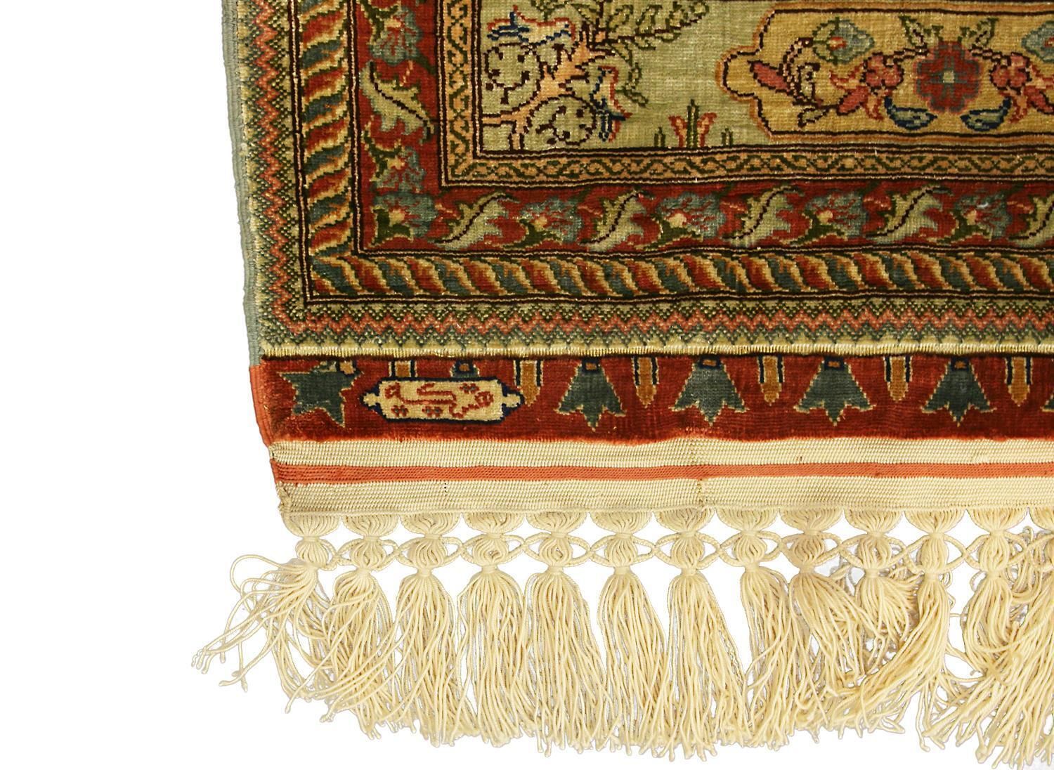 Turkish Hereke Silk & Metal Signed Rug, Garden Of Paradise, 21st Century photo for sale