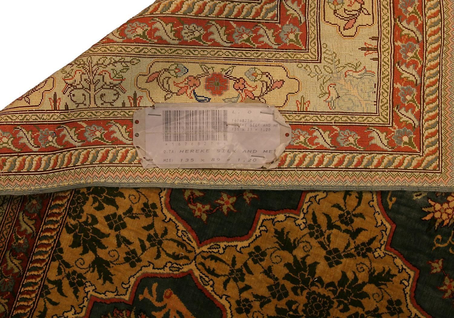 Turkish Hereke Silk & Metal Signed Rug, Garden Of Paradise, 21st Century photo buy