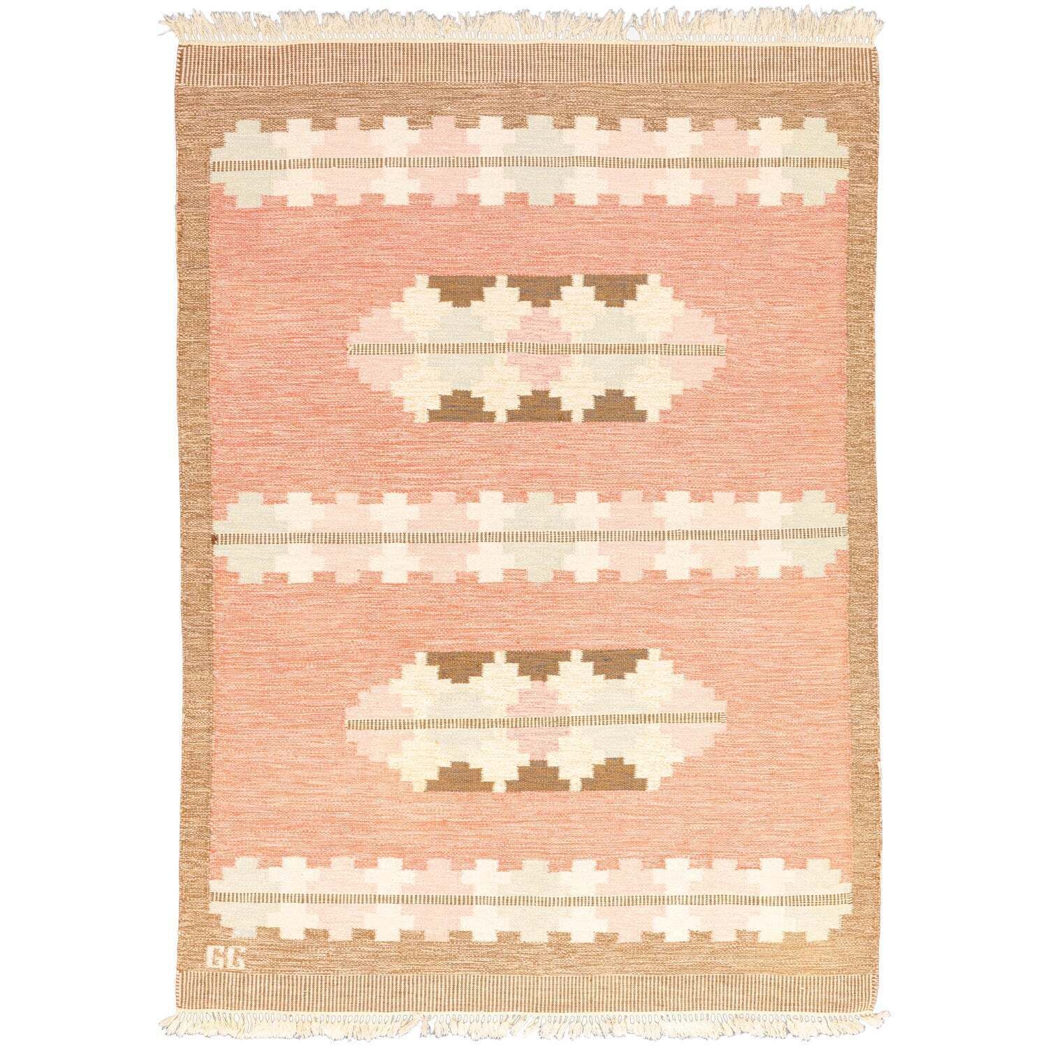Mid Century Swedish Flat Weave Kilim By Gitt Grannsjo Carlsson, Ca. 1950