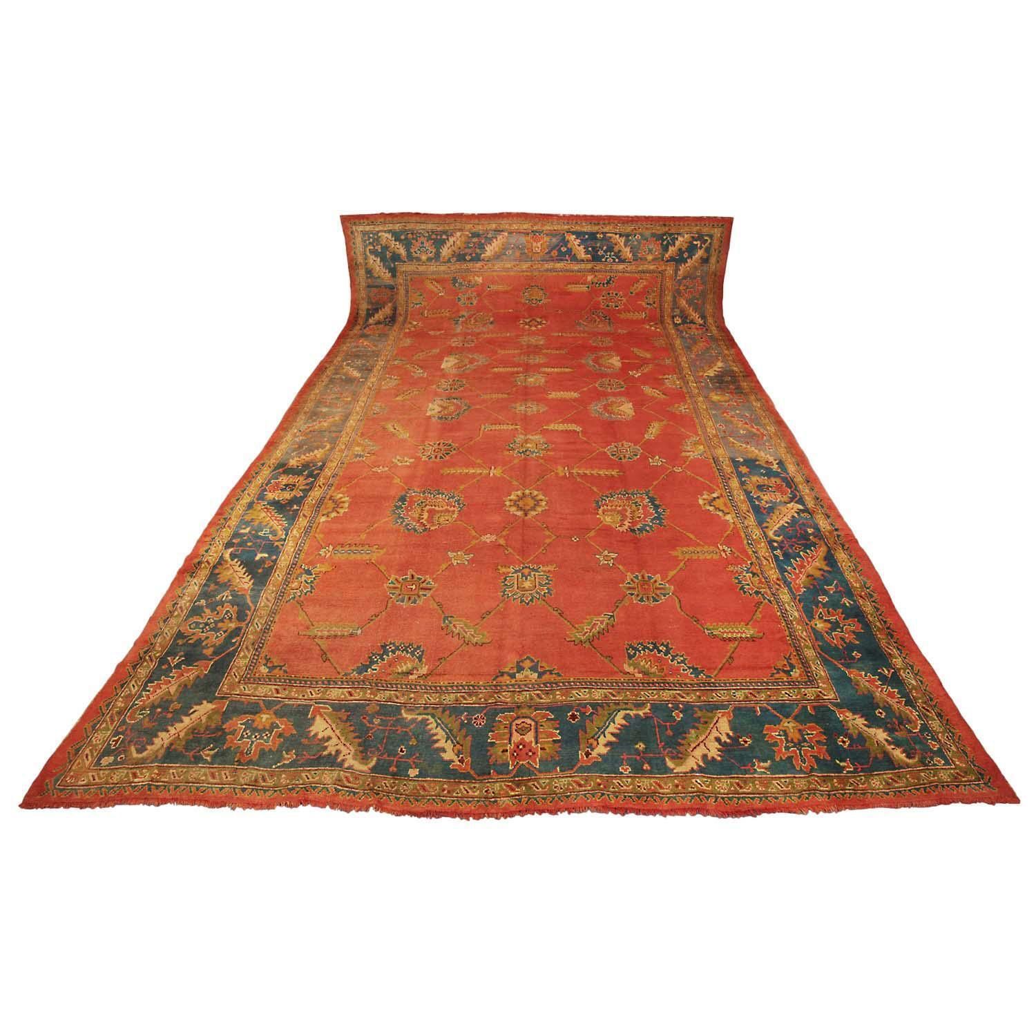 Oushak Rug Large Floral Scale Design Rust Field Color