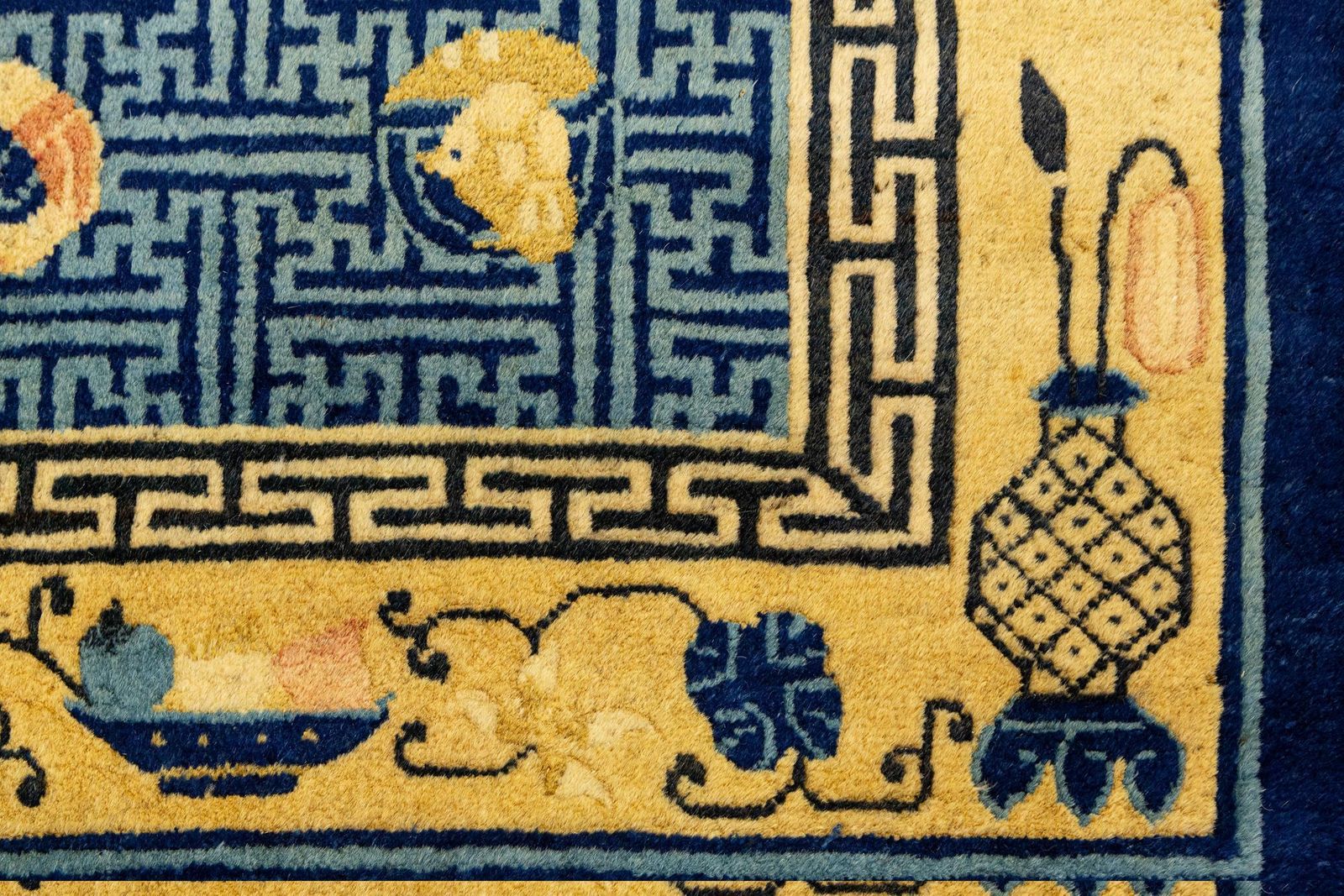 Textiles Antique Traditional Chinese Motifs Small Peking Rug, 19th Century photo