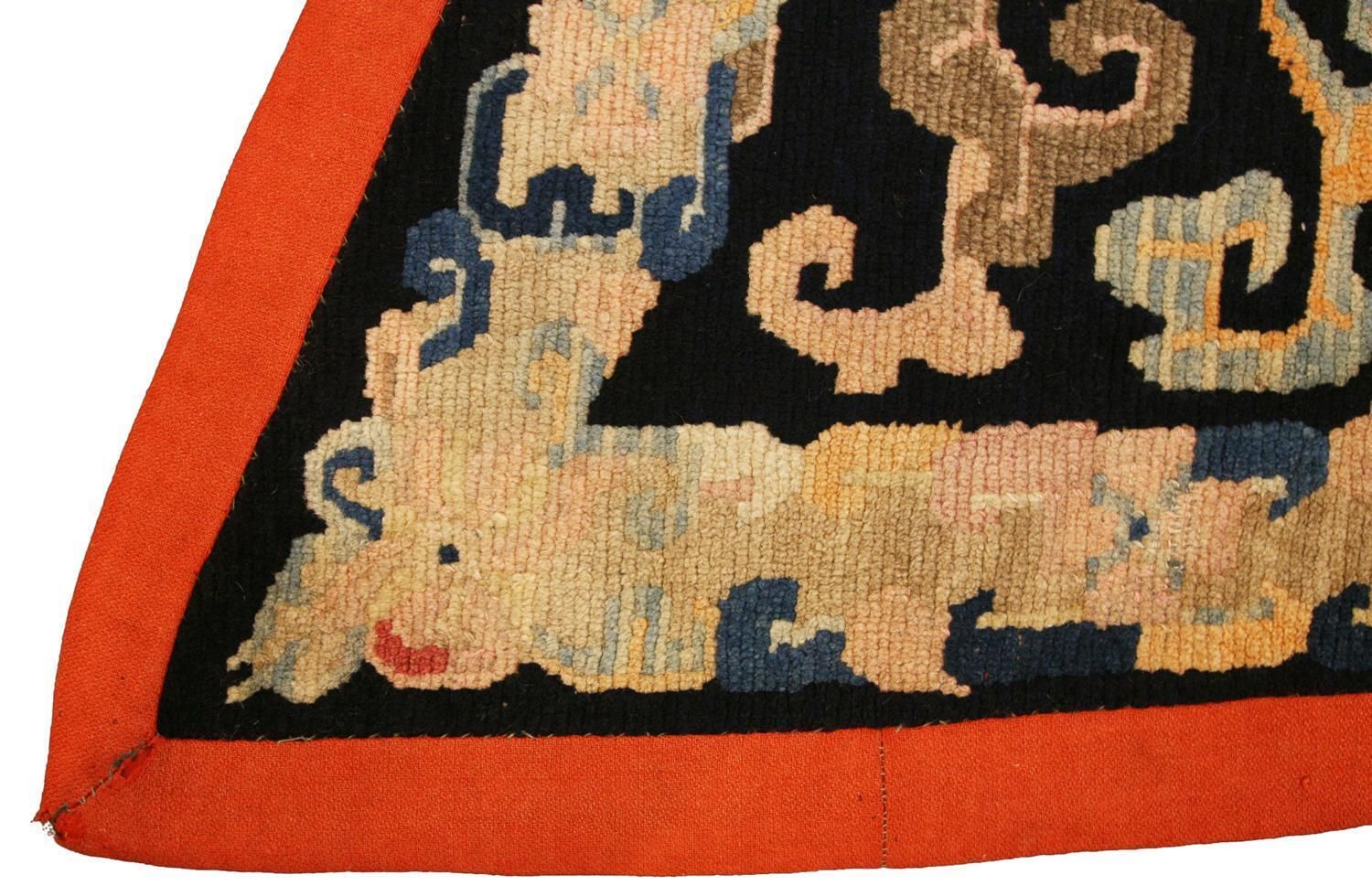 Antique Tibetan Lotus Flower Design Wool Rug, 1880 1900 photo furniture