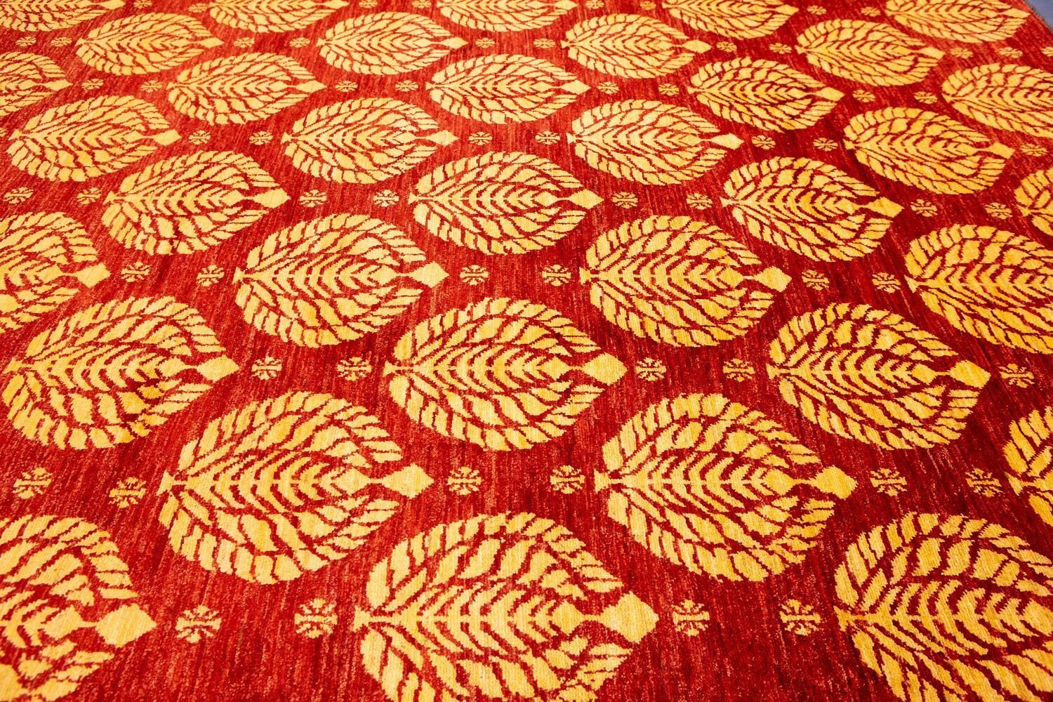 Bold Design Hand Knotted Vintage Red Field Etno Yadan Rug, Xxi Century photo furniture