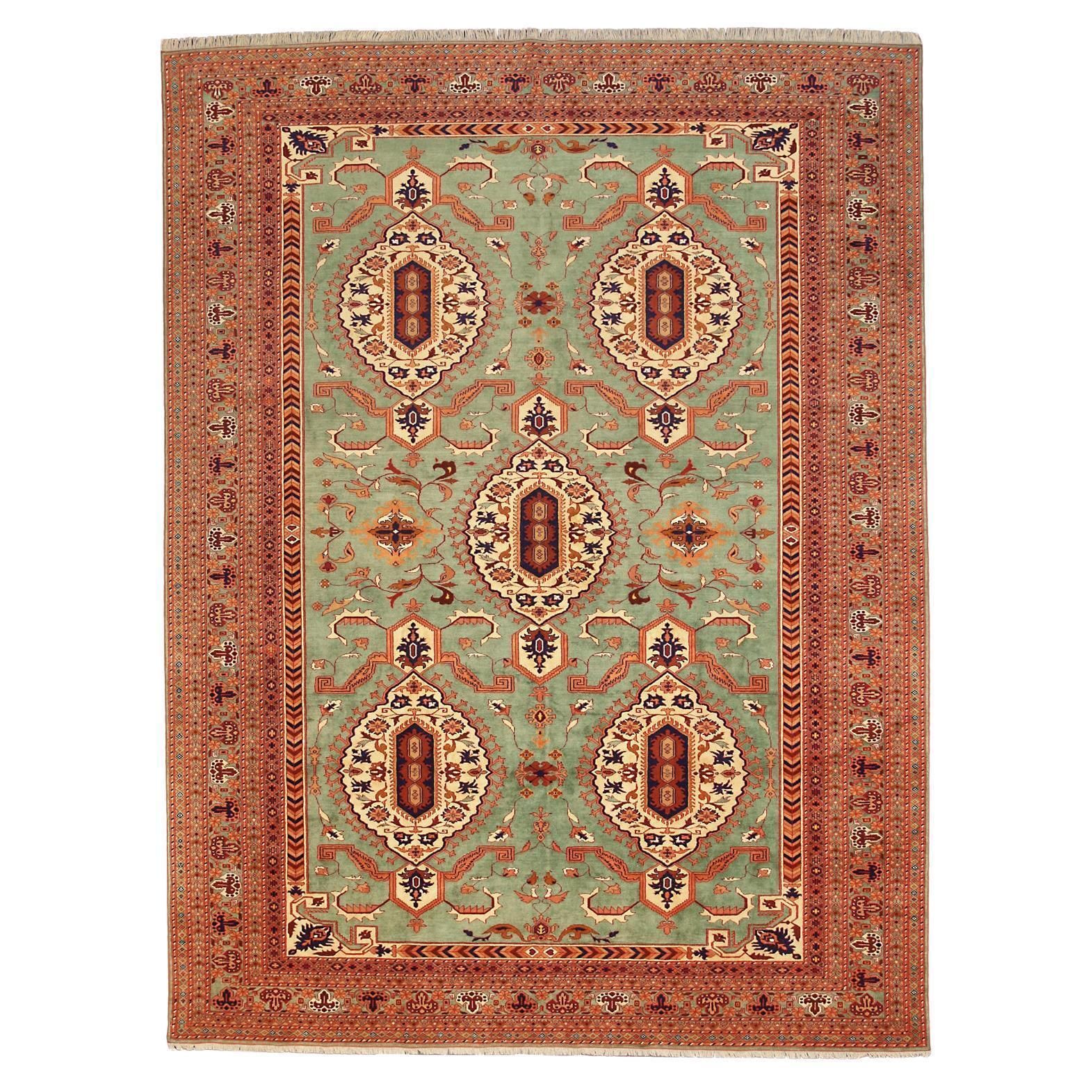 Afghan Latif Elegant Silk Light Green Field Carpet, Xxi Century