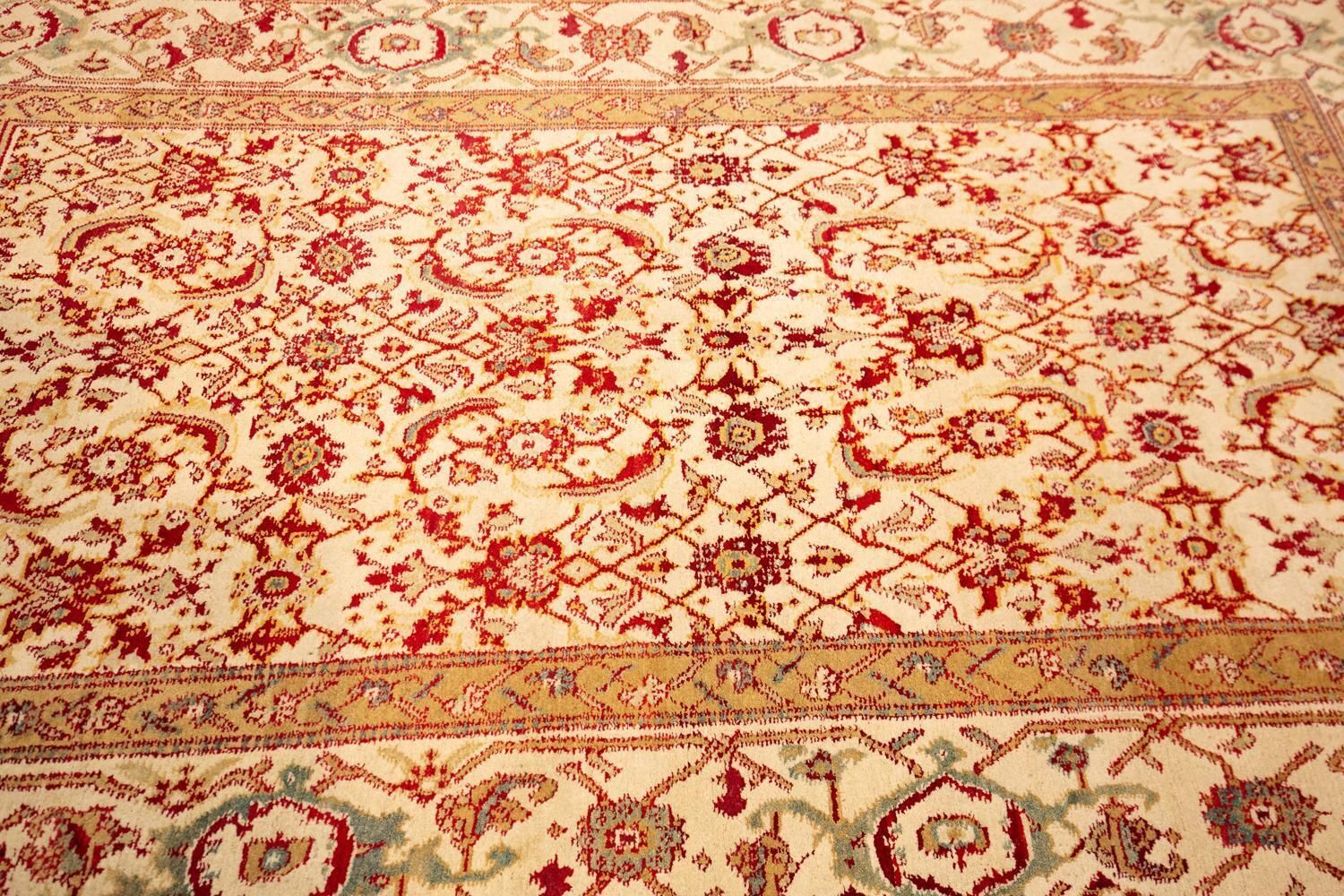 Indian Agra Fish Design Antique Rug Ivory Field Floral All Over photo for sale