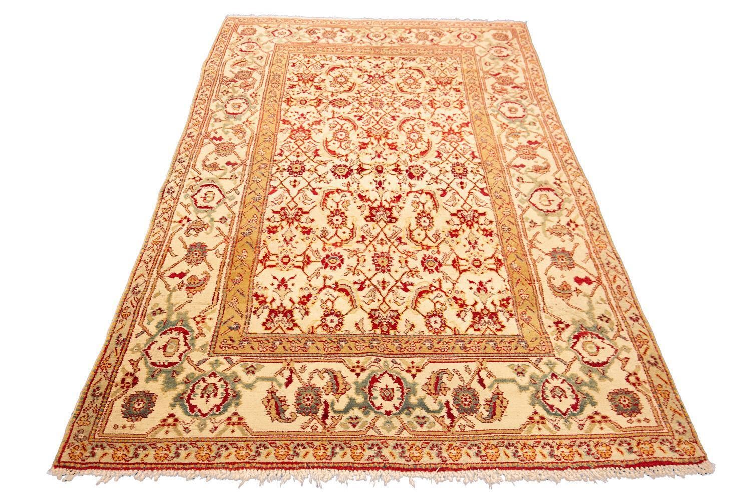 Indian Agra Fish Design Antique Rug Ivory Field Floral All Over photo Textiles