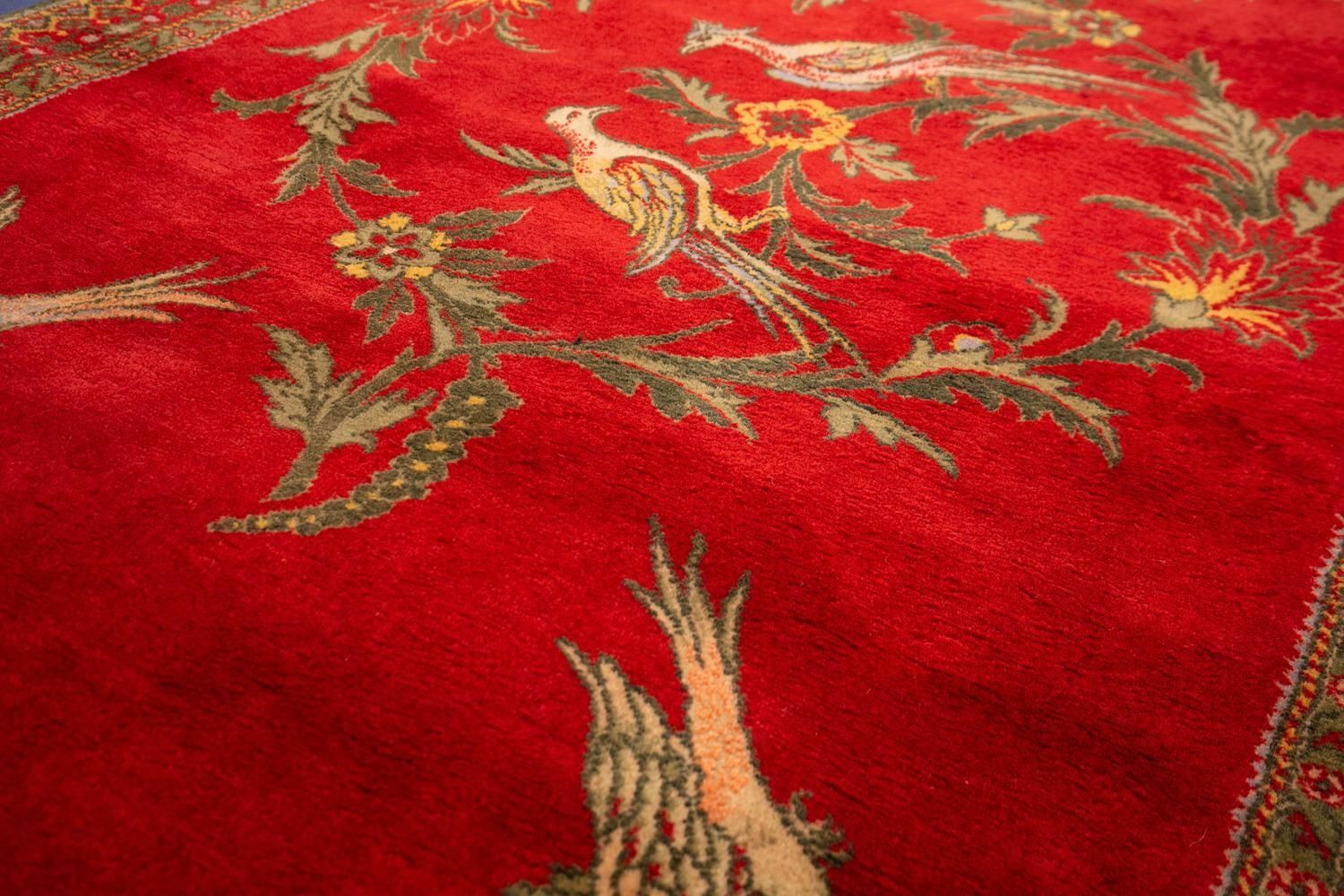 photo vinterior European Rug Cherry Field With Birds And Flower Rings, Ca. 1880