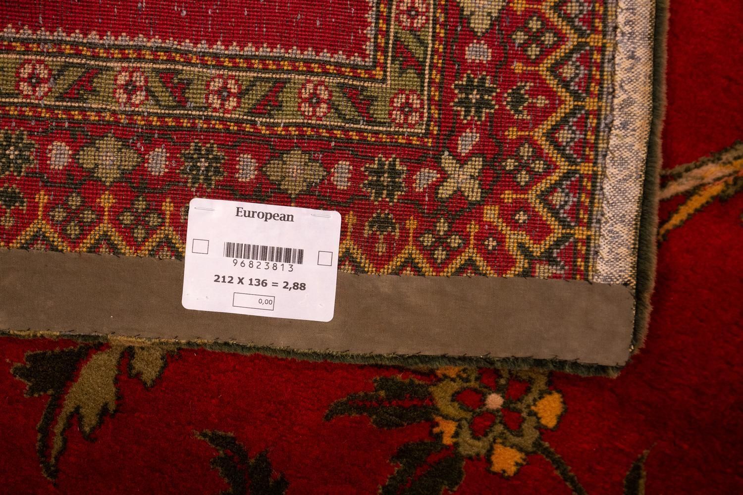 photo vintage European Rug Cherry Field With Birds And Flower Rings, Ca. 1880