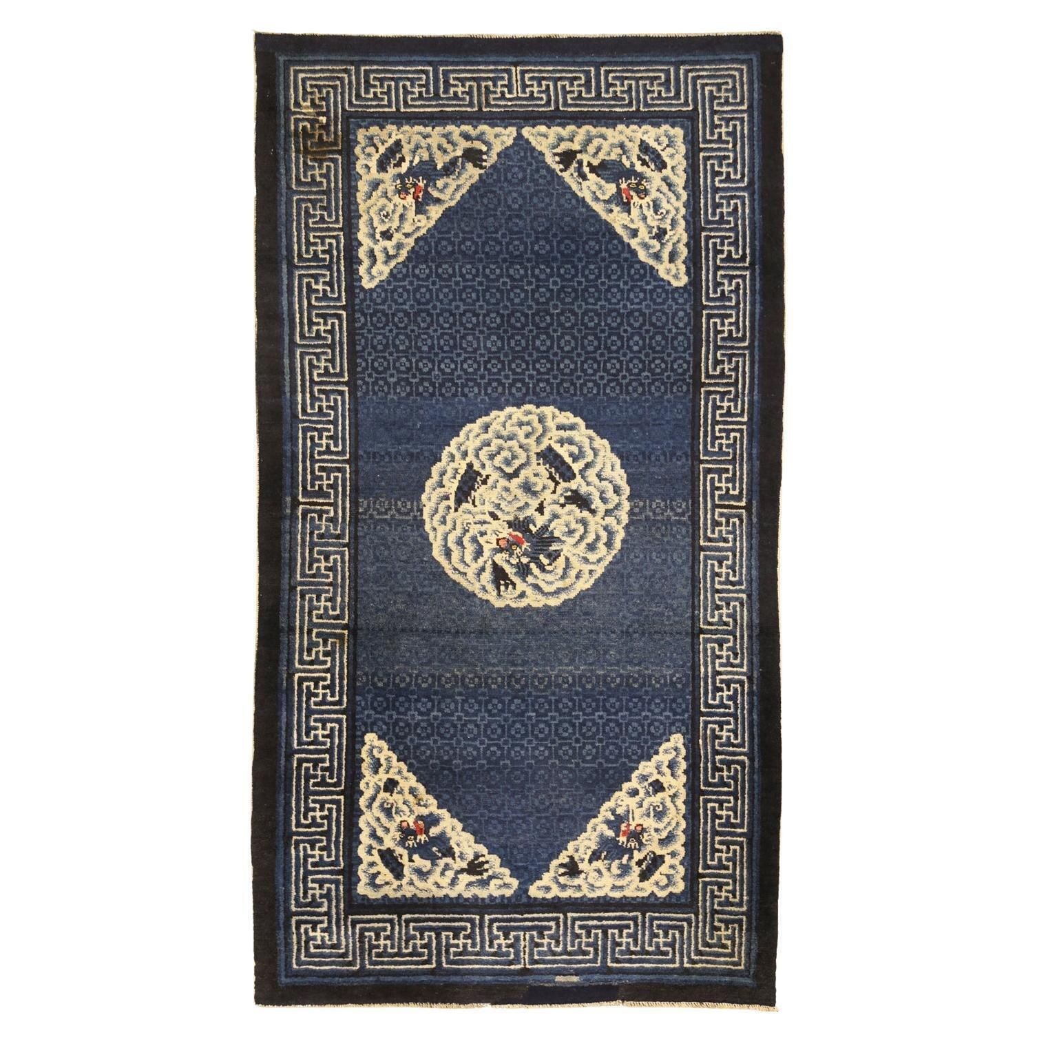 Antique Chinese Ningxia Rug Floating Dragon Design